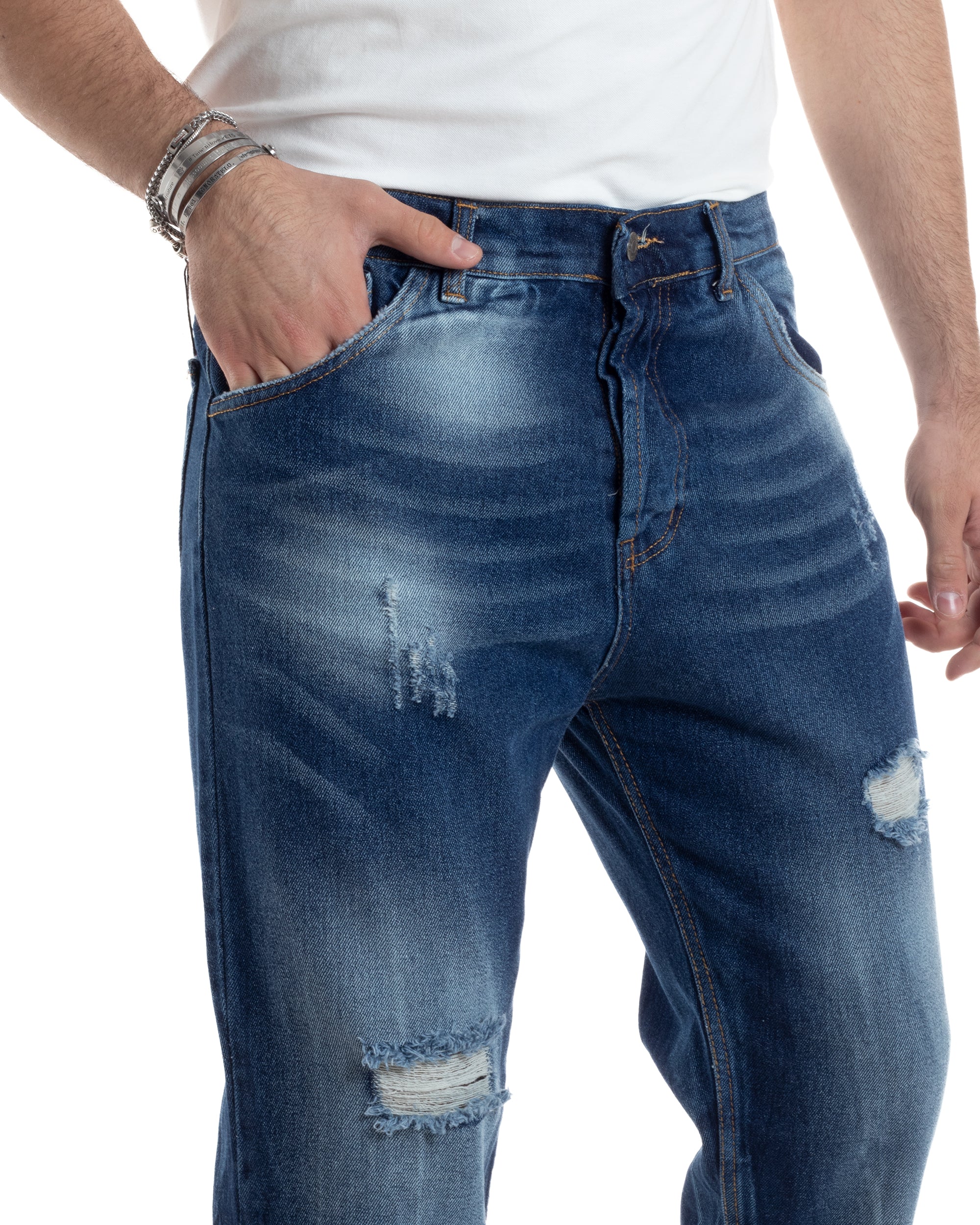 Men's Jeans Trousers Loose Fit Denim With Rips Five Casual Pockets GIOSAL-P5552A