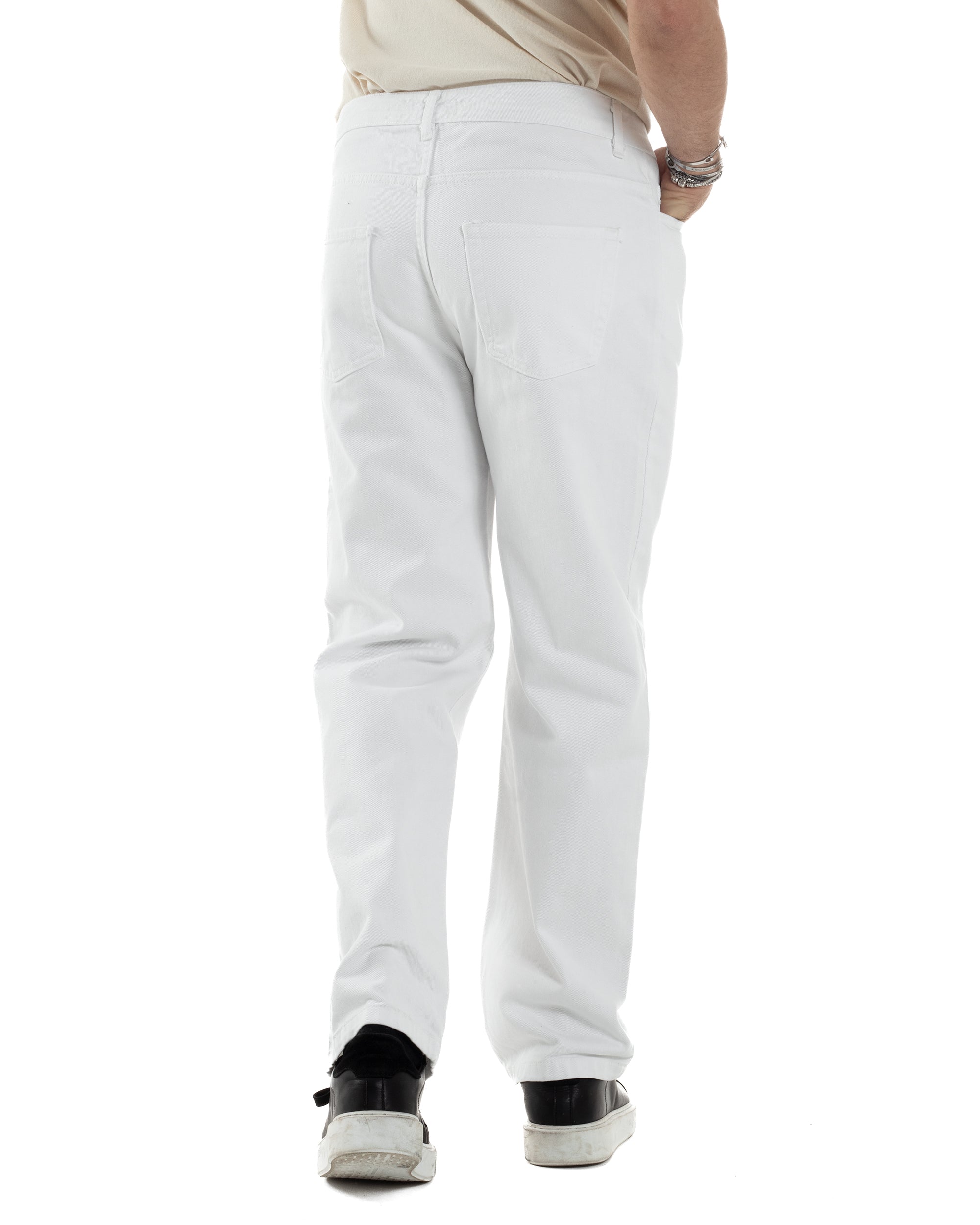 Pantaloni Uomo Jeans Straight Fit Baggy Basic Cinque Tasche Bianco GIOSAL-JS1039A