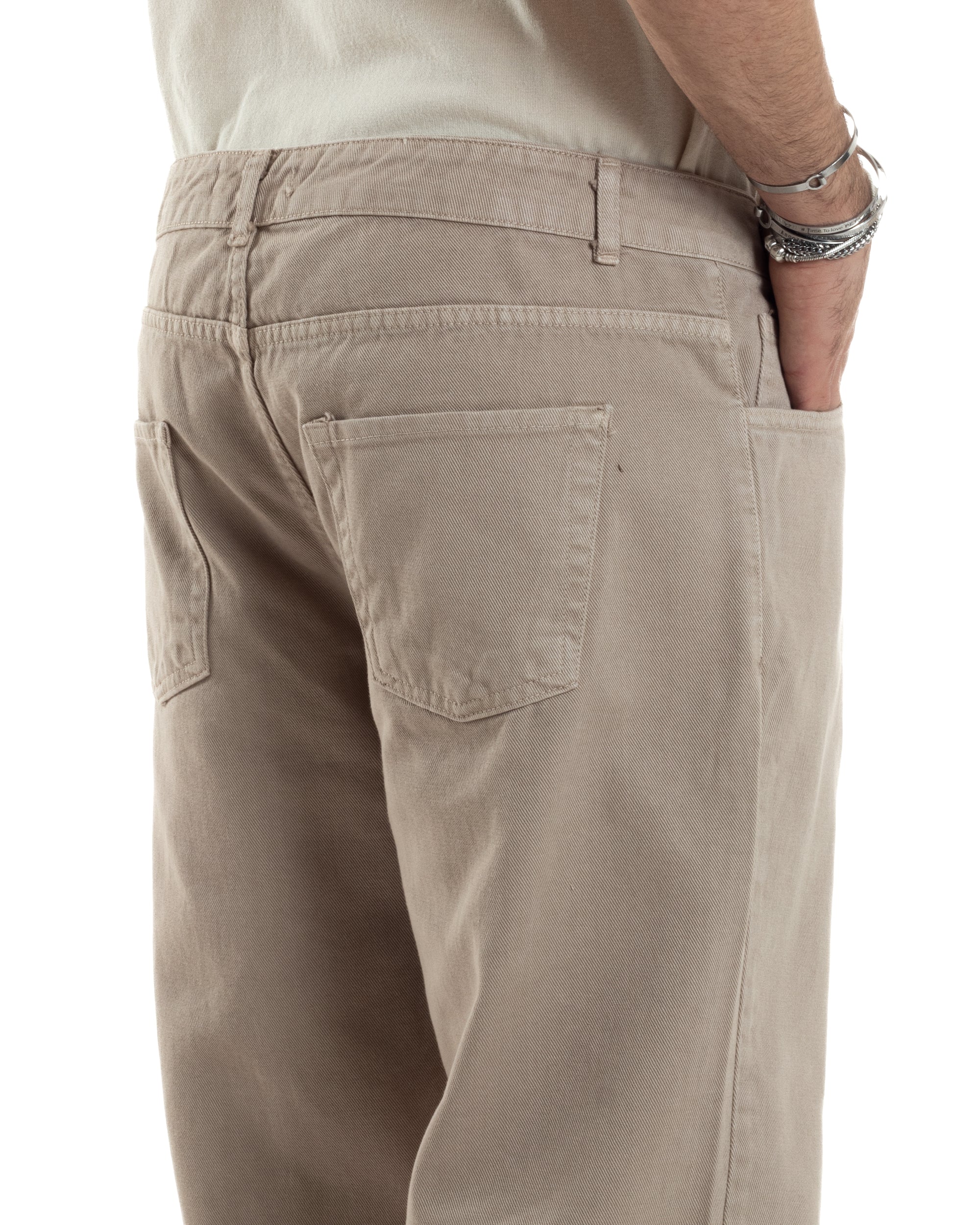 Men's Long Jeans Pants Solid Color Five Pockets Beige Straight Fit GIOSAL-P5666A
