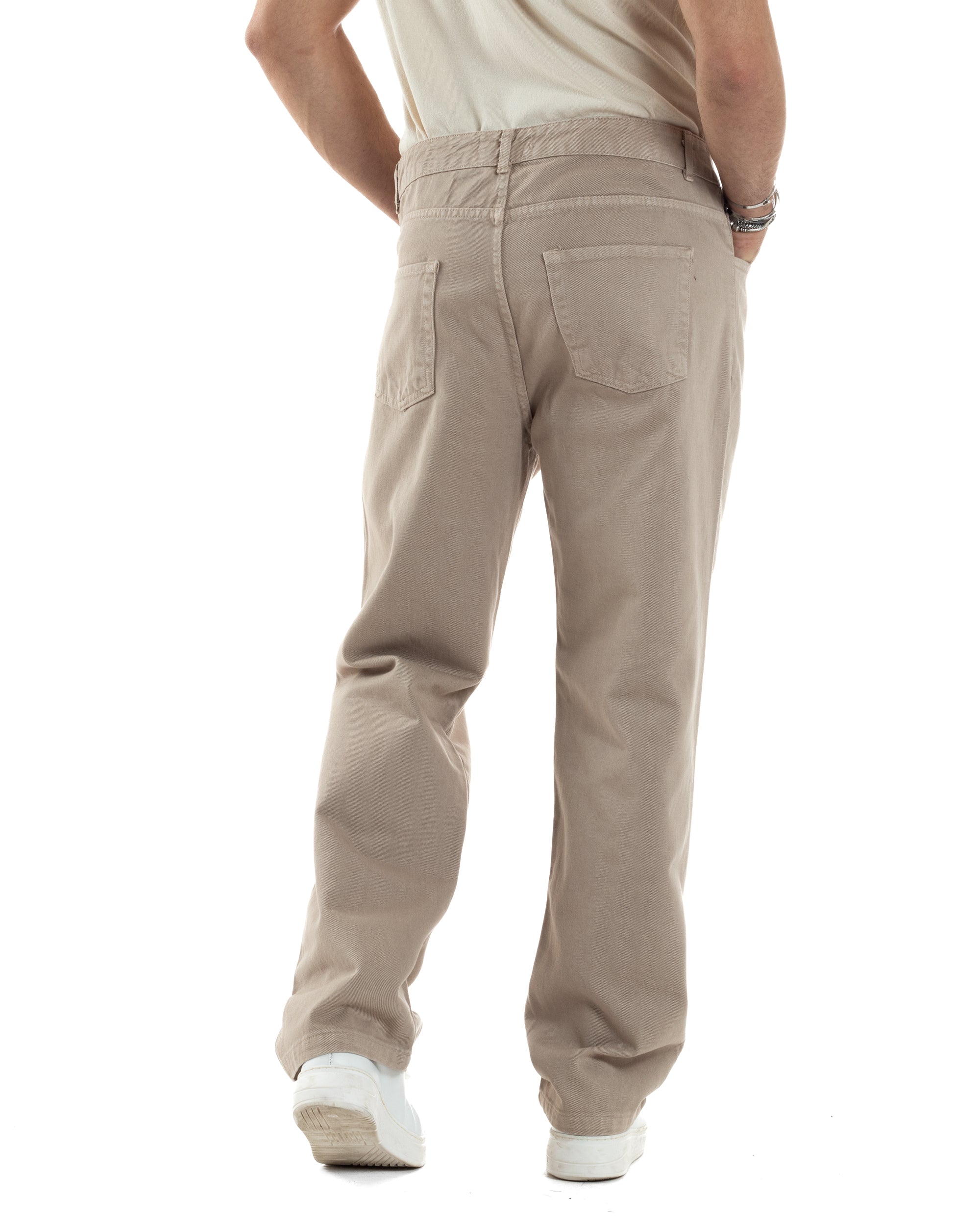 Pantaloni Uomo Jeans Straight Fit Baggy Basic Cinque Tasche Beige GIOSAL-JS1040A