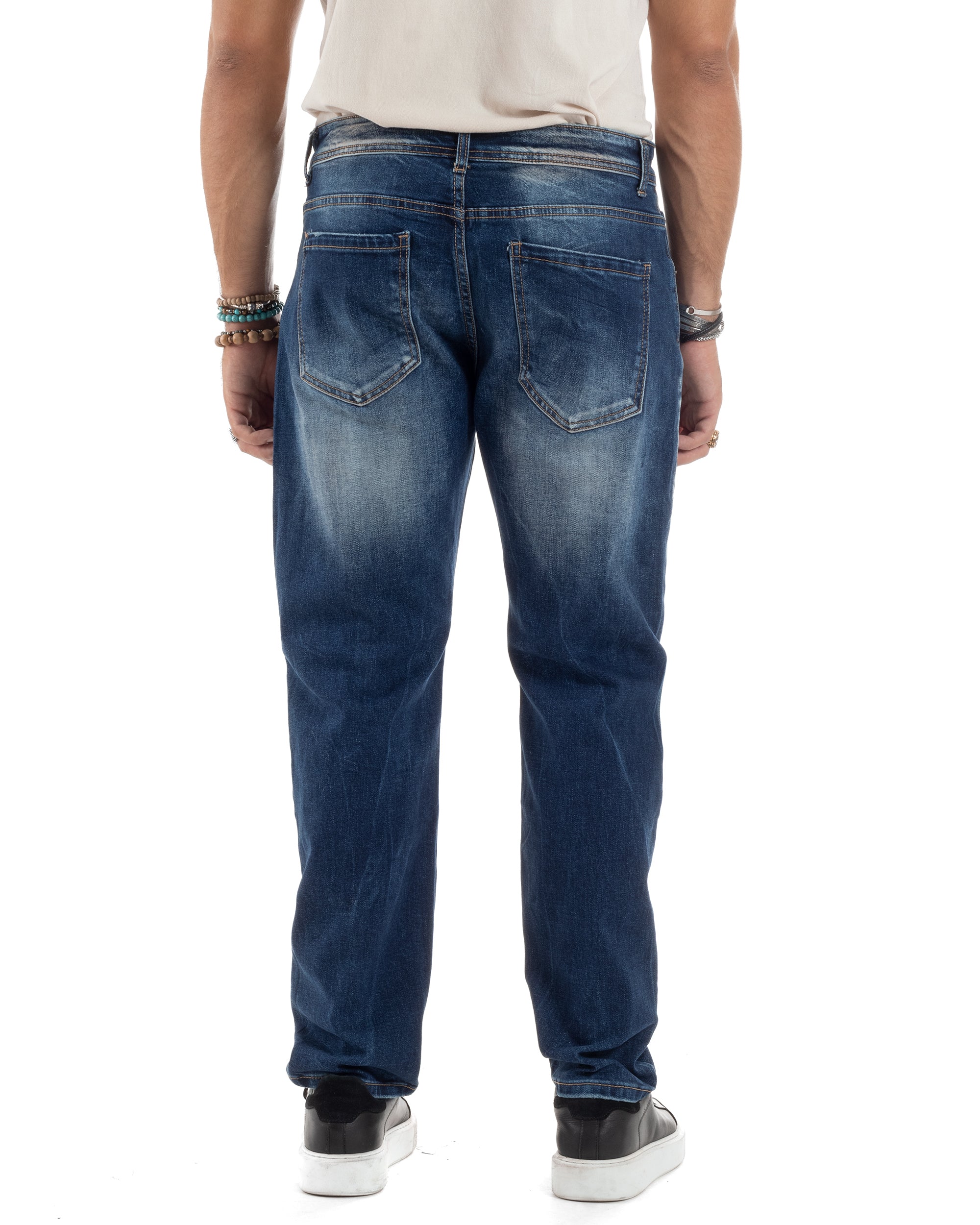 Pantaloni Jeans Uomo Denim Stonewashed Macchie Pittura Con Doppia Zip Cinque Tasche Casual Loose Fit GIOSAL-JS1044A