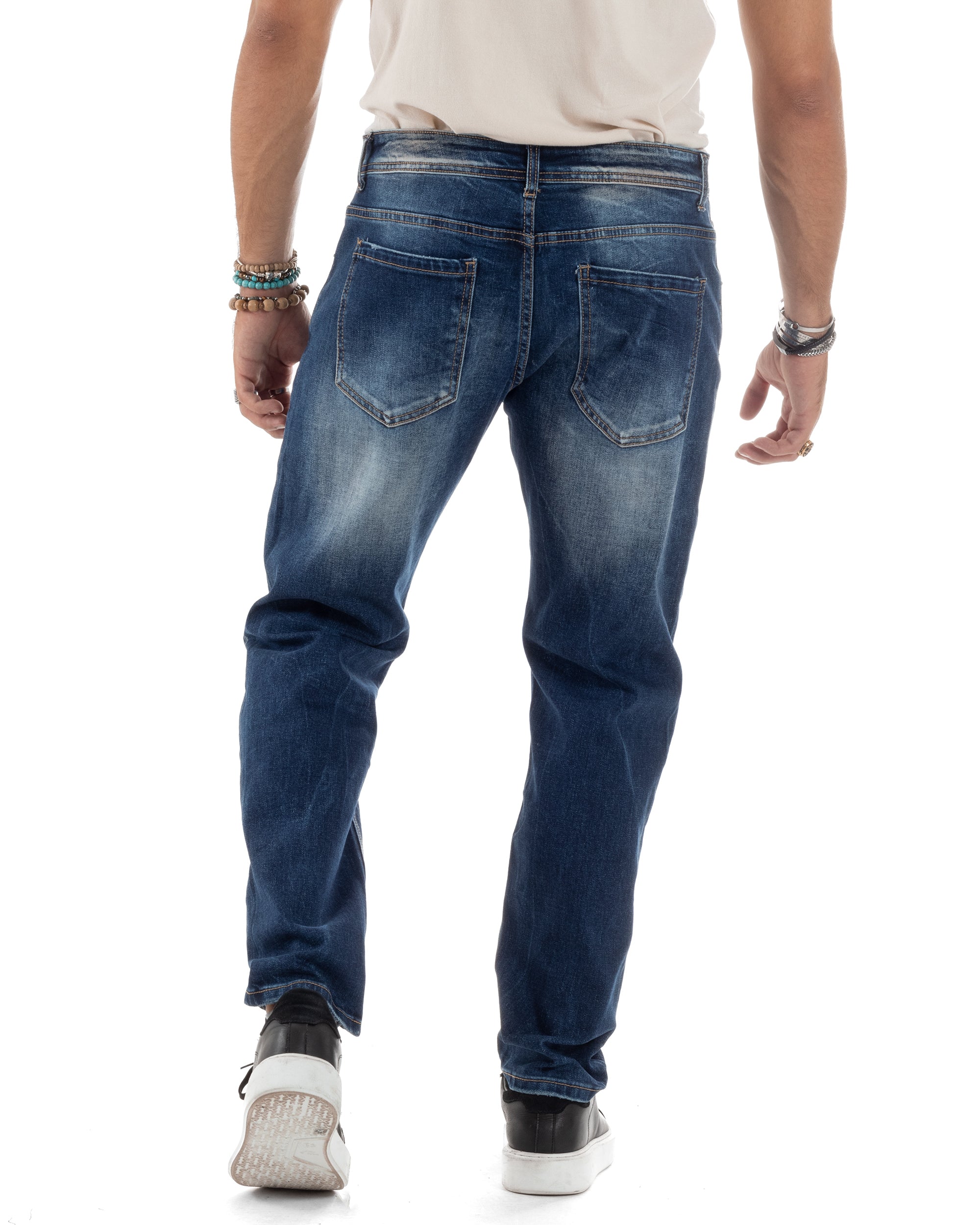 Pantaloni Jeans Uomo Denim Stonewashed Macchie Pittura Con Doppia Zip Cinque Tasche Casual Loose Fit GIOSAL-JS1044A