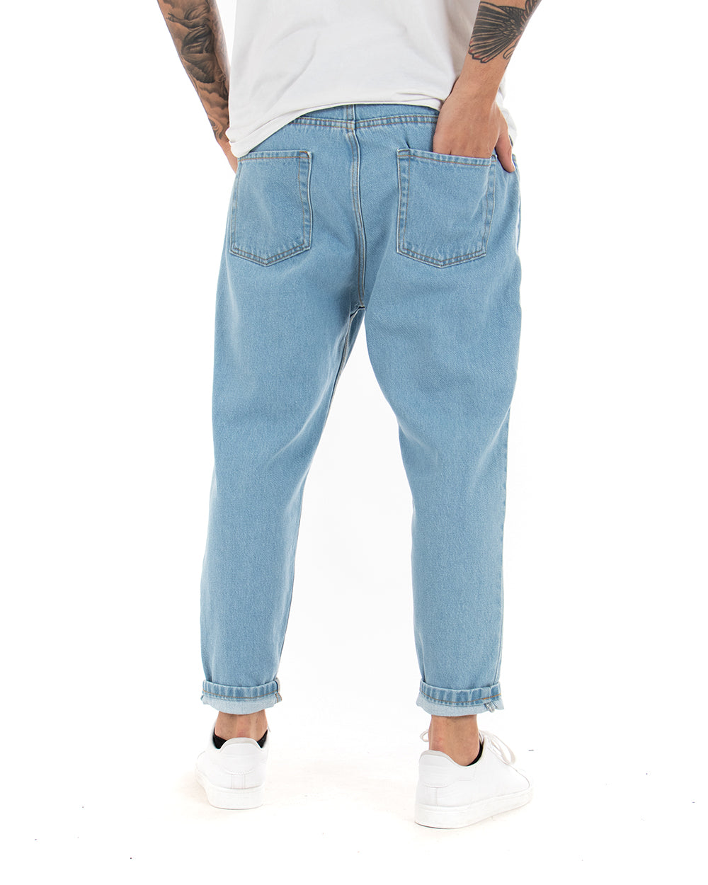 Pantaloni Jeans Uomo Con Elastico Loose Fit Pantalaccio Basic Semplice Casual Denim Chiaro GIOSAL-JS1045A