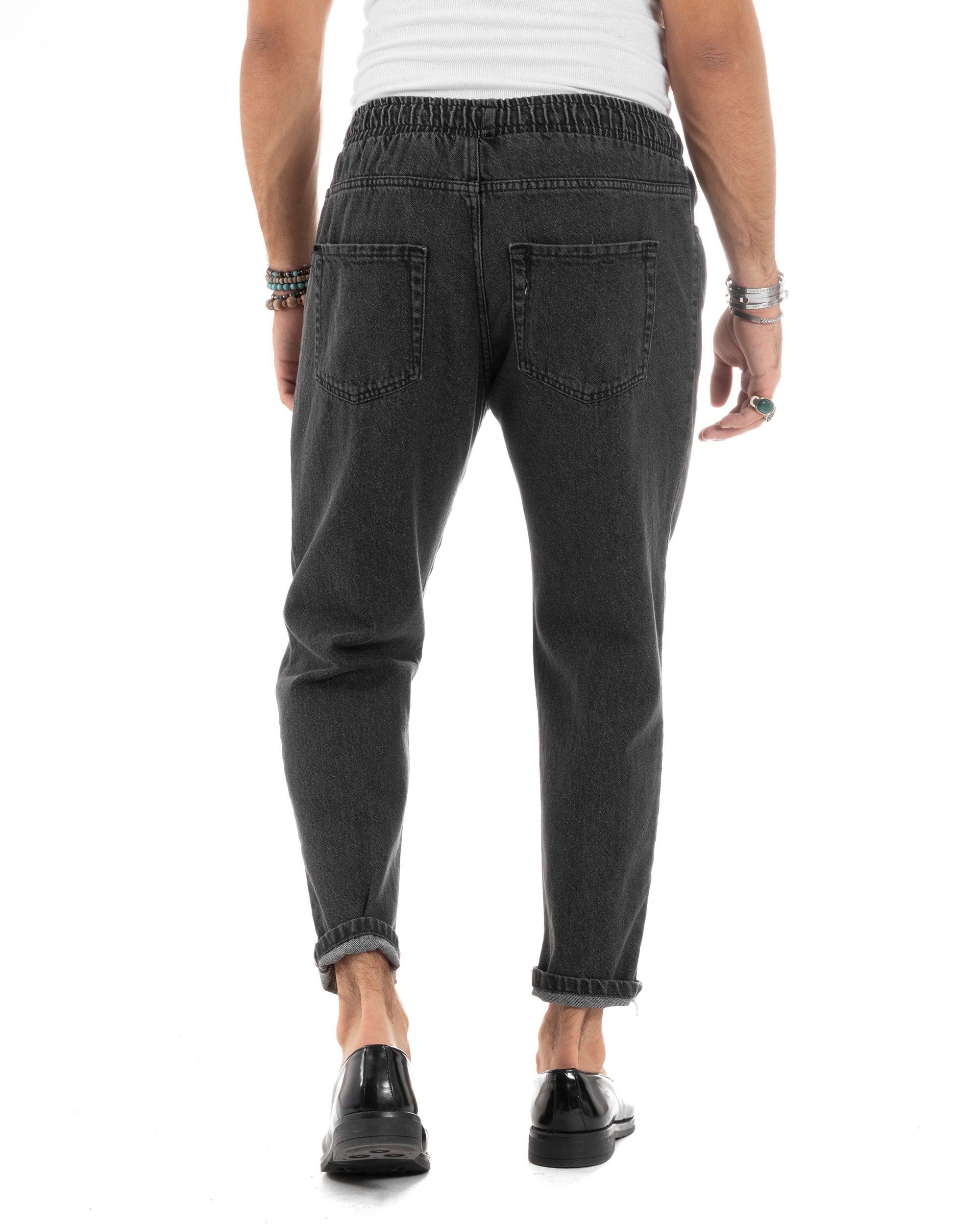 Pantaloni Jeans Uomo Con Elastico Loose Fit Pantalaccio Basic Semplice Casual Denim Nero GIOSAL-JS1047A