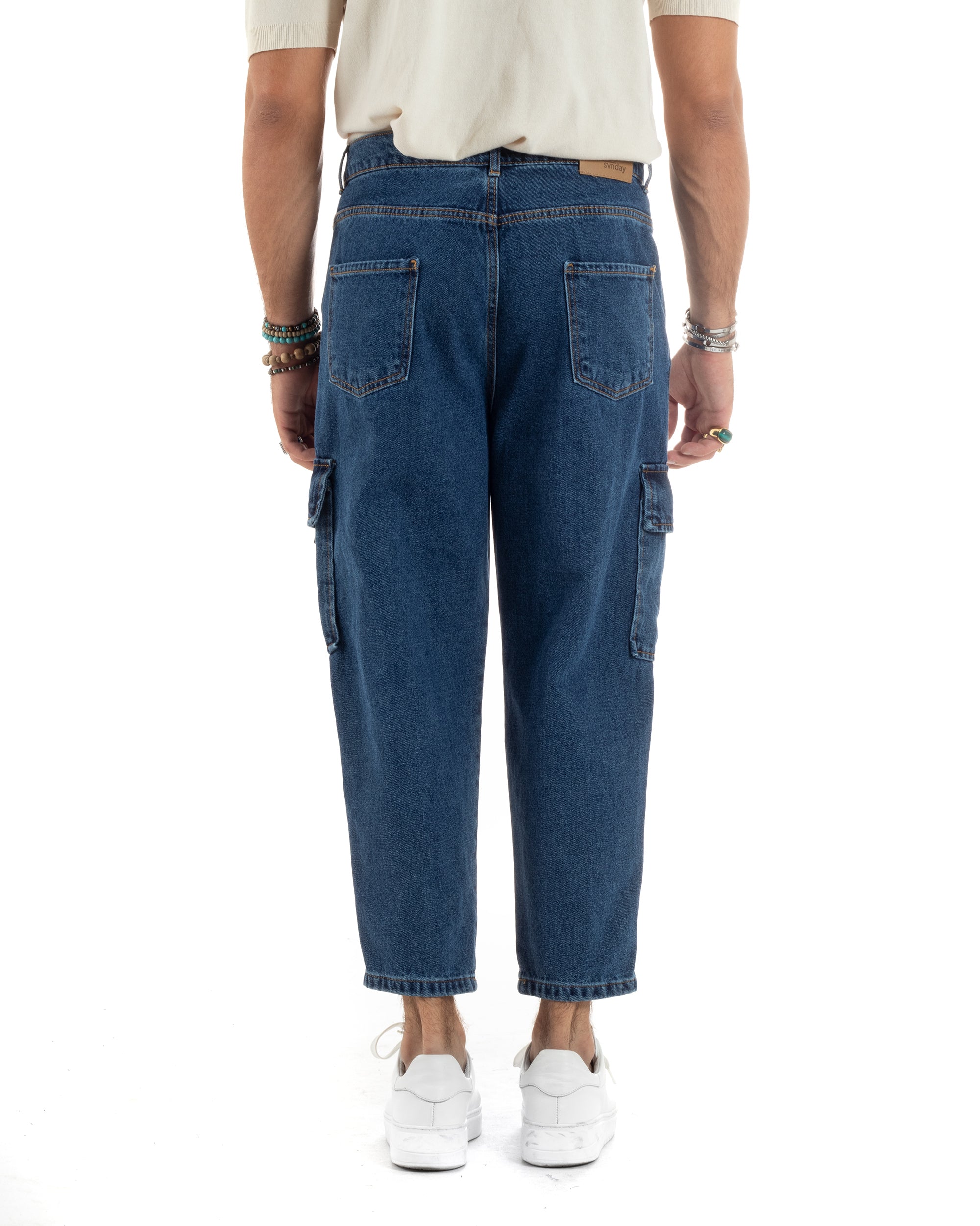 Jeans Uomo Cargo Alla Caviglia Loose Fit Casual Basic Pantaloni Con Tasche Tasconi Denim GIOSAL-JS1048A