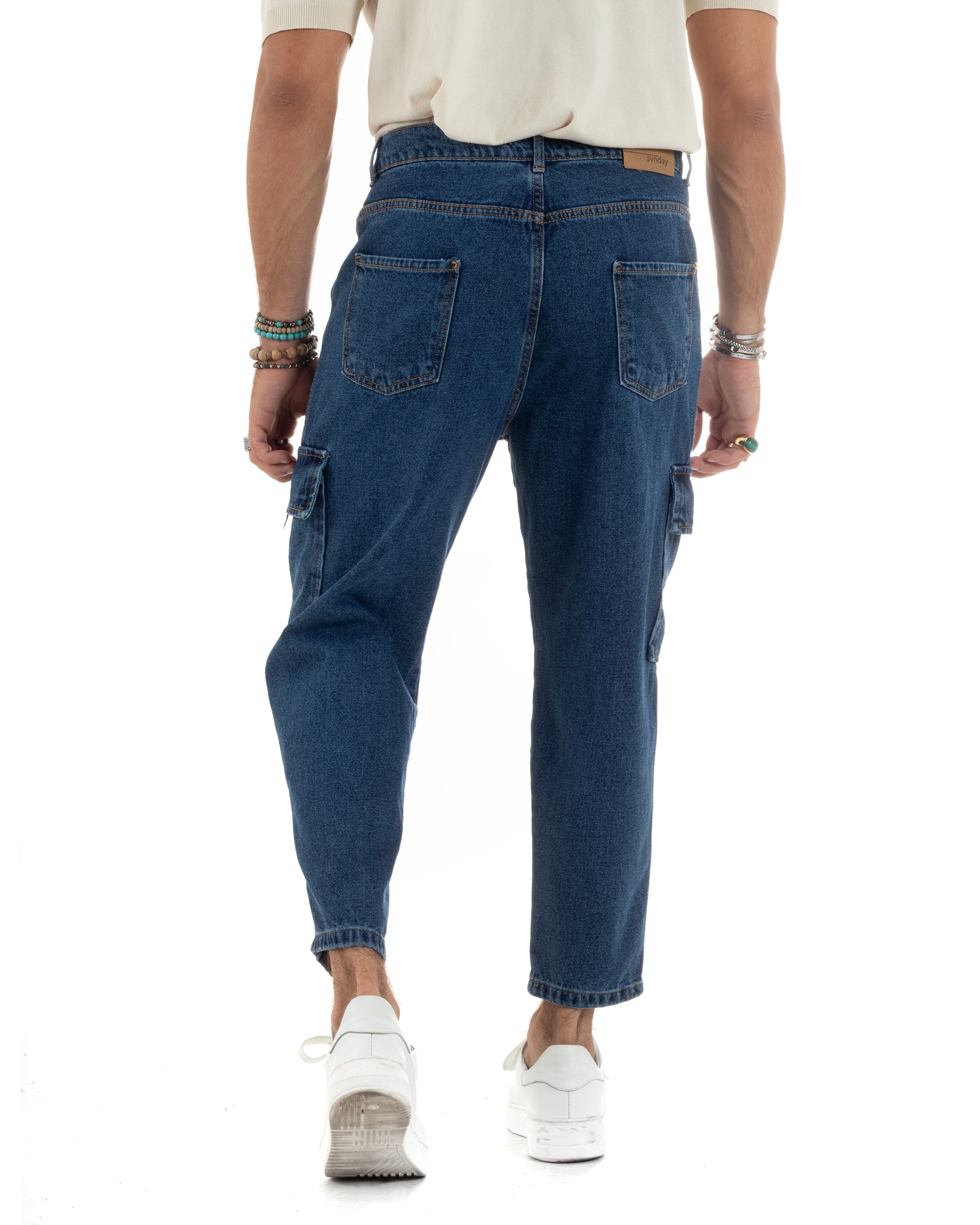 Jeans Uomo Cargo Alla Caviglia Loose Fit Casual Basic Pantaloni Con Tasche Tasconi Denim GIOSAL-JS1048A