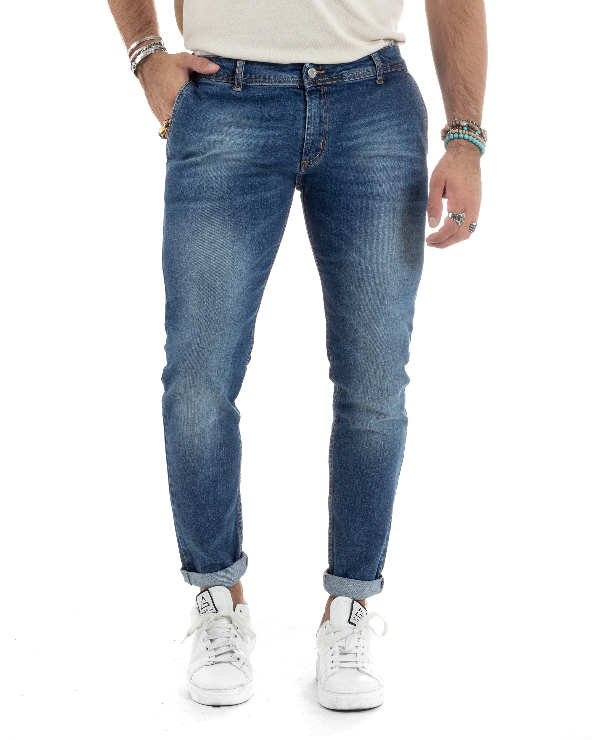 Jeans Uomo Slim Fit Pantaloni Tasche America Basic Stone Washed Casual Denim GIOSAL-JS1052A