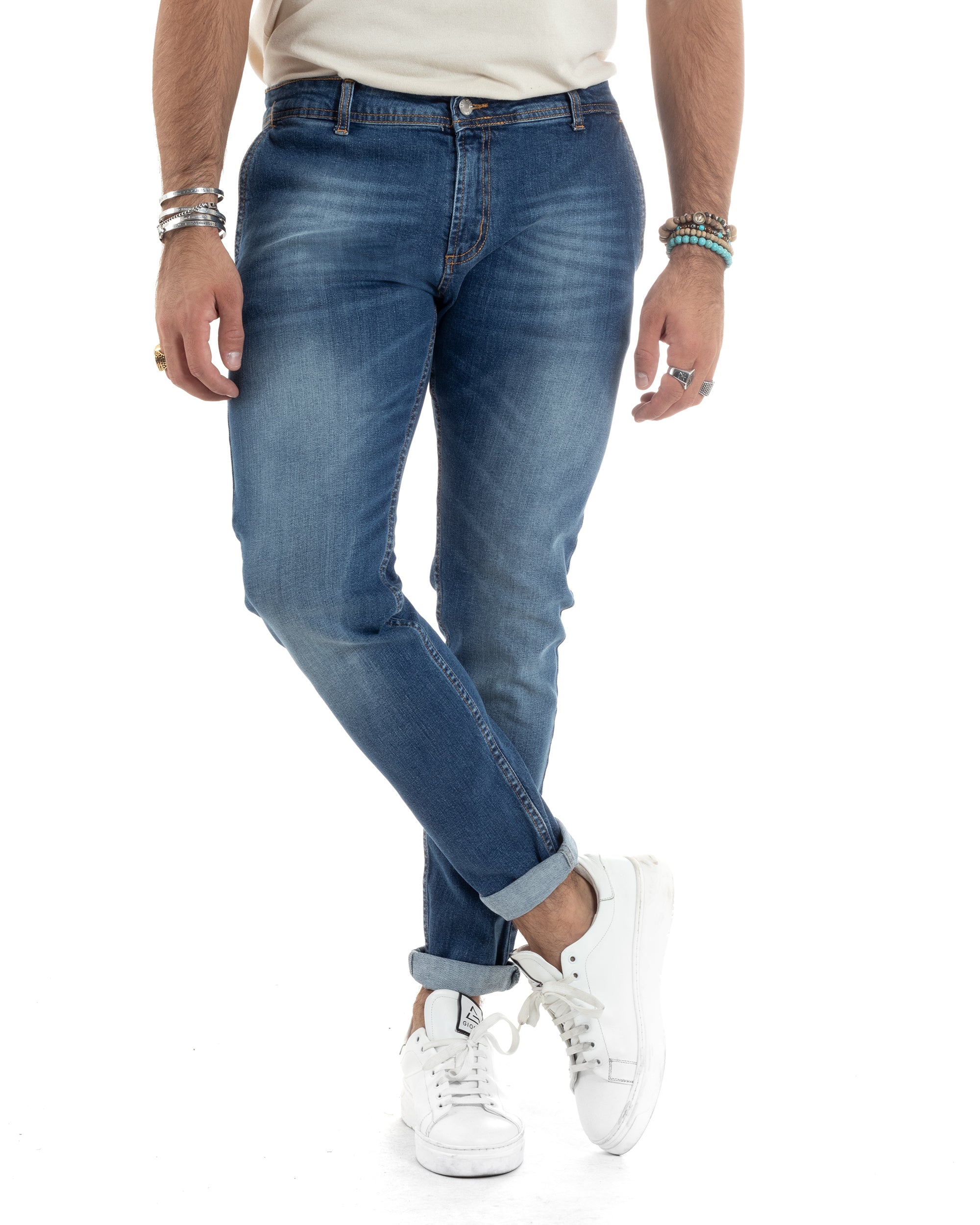 Jeans Uomo Slim Fit Pantaloni Tasche America Basic Stone Washed Casual Denim GIOSAL-JS1052A