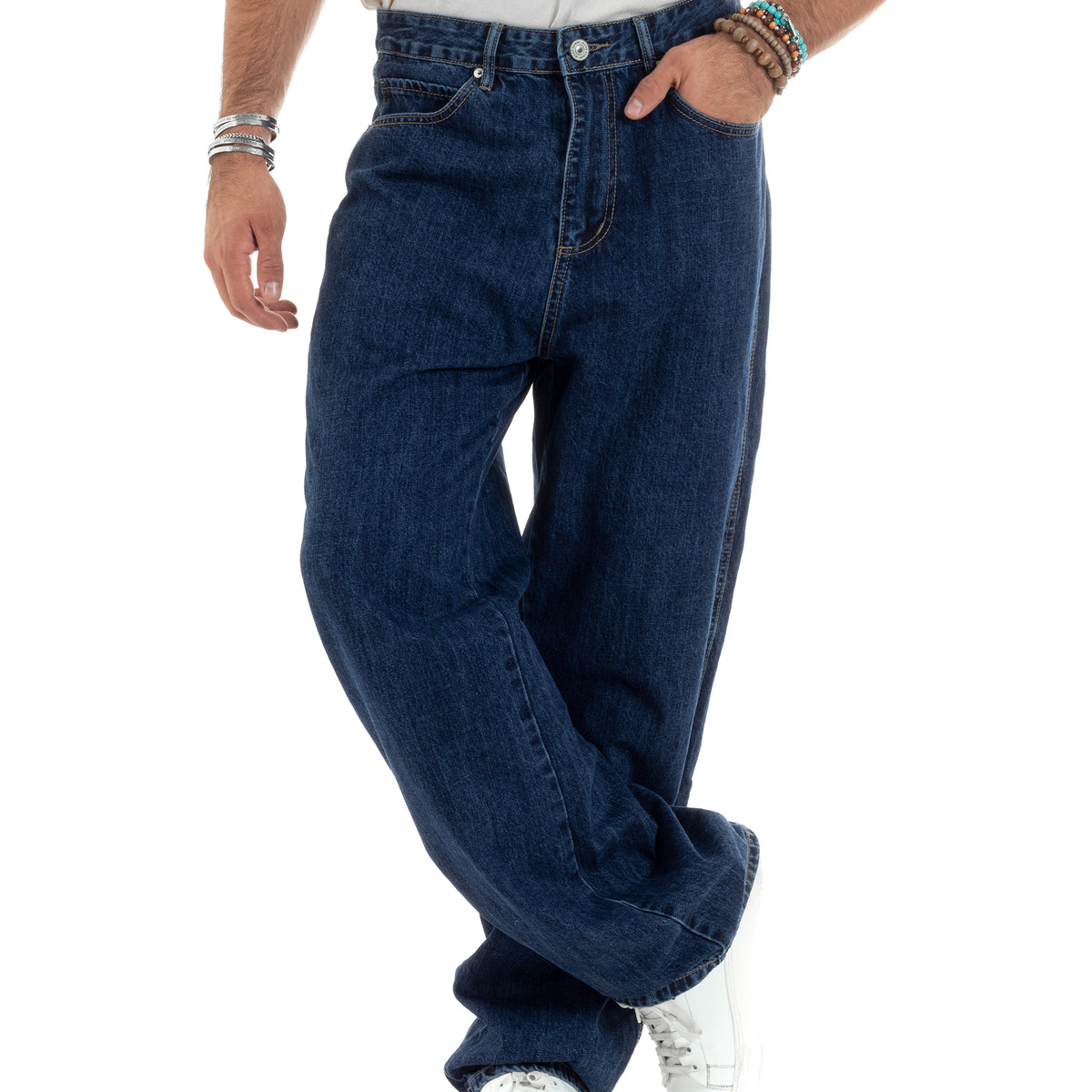 INKD Jeans da uomo, taglia media, in misto cotone, elasticizzati, stile