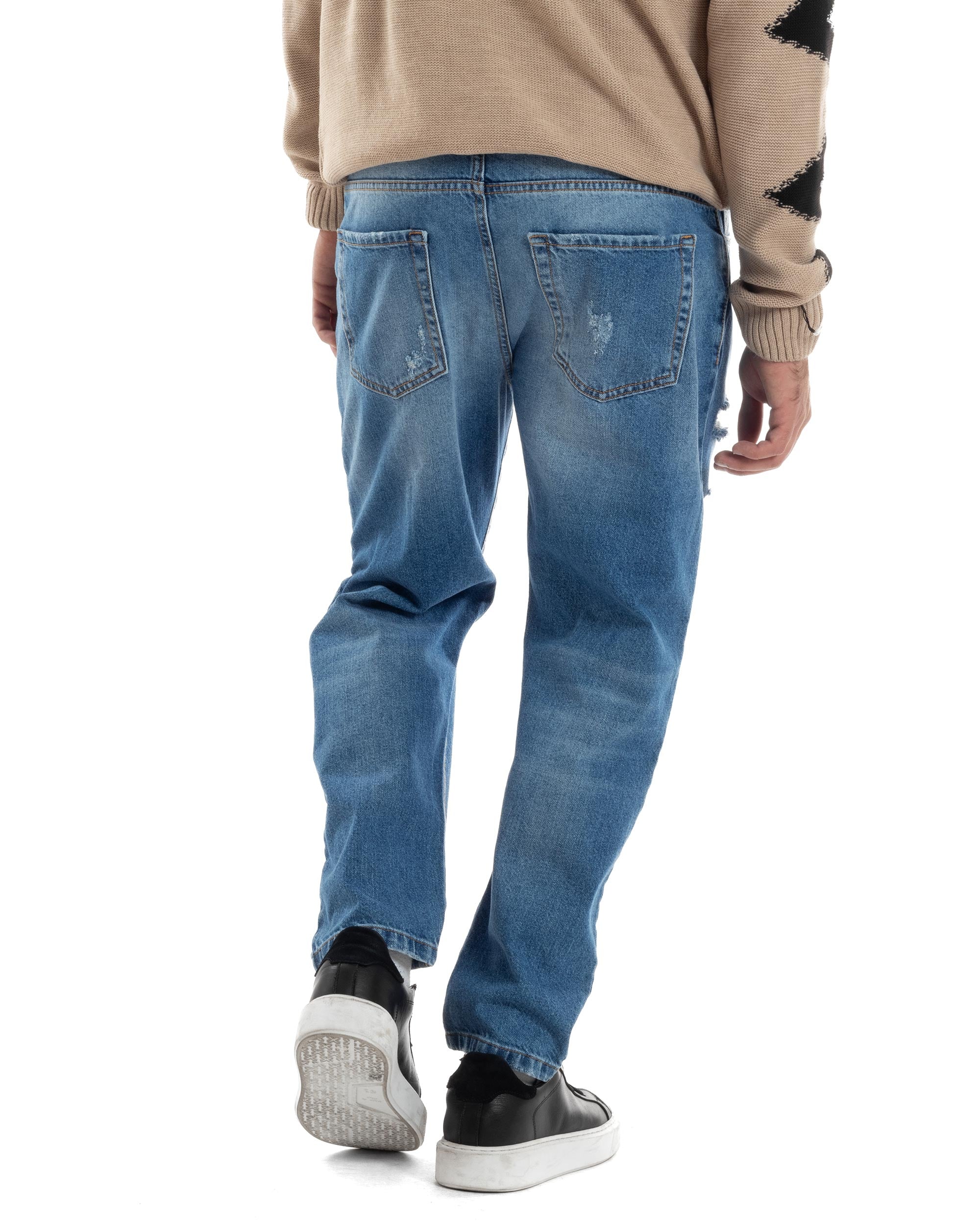 Jeans Uomo Con Rotture Stone Washed Pantaloni Cinque Tasche Cotone Casual Lavaggio Medio Denim GIOSAL-JS1058A