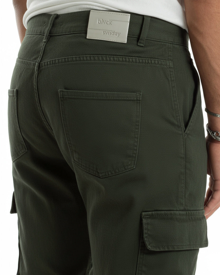 Herren-Cargojeans, knöchellang, lockere Passform, lässige Basic-Hose mit Taschen, Armeegrün, GIOSAL-JS1062A