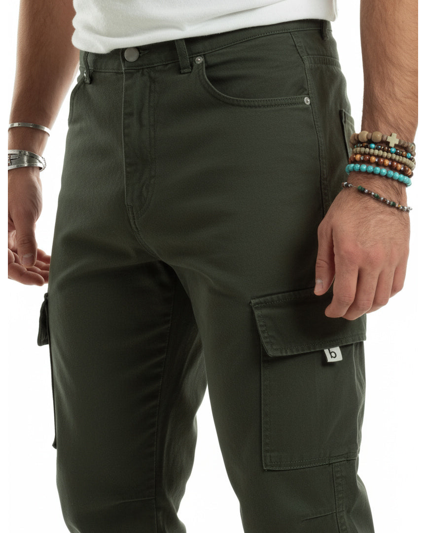 Herren-Cargojeans, knöchellang, lockere Passform, lässige Basic-Hose mit Taschen, Armeegrün, GIOSAL-JS1062A