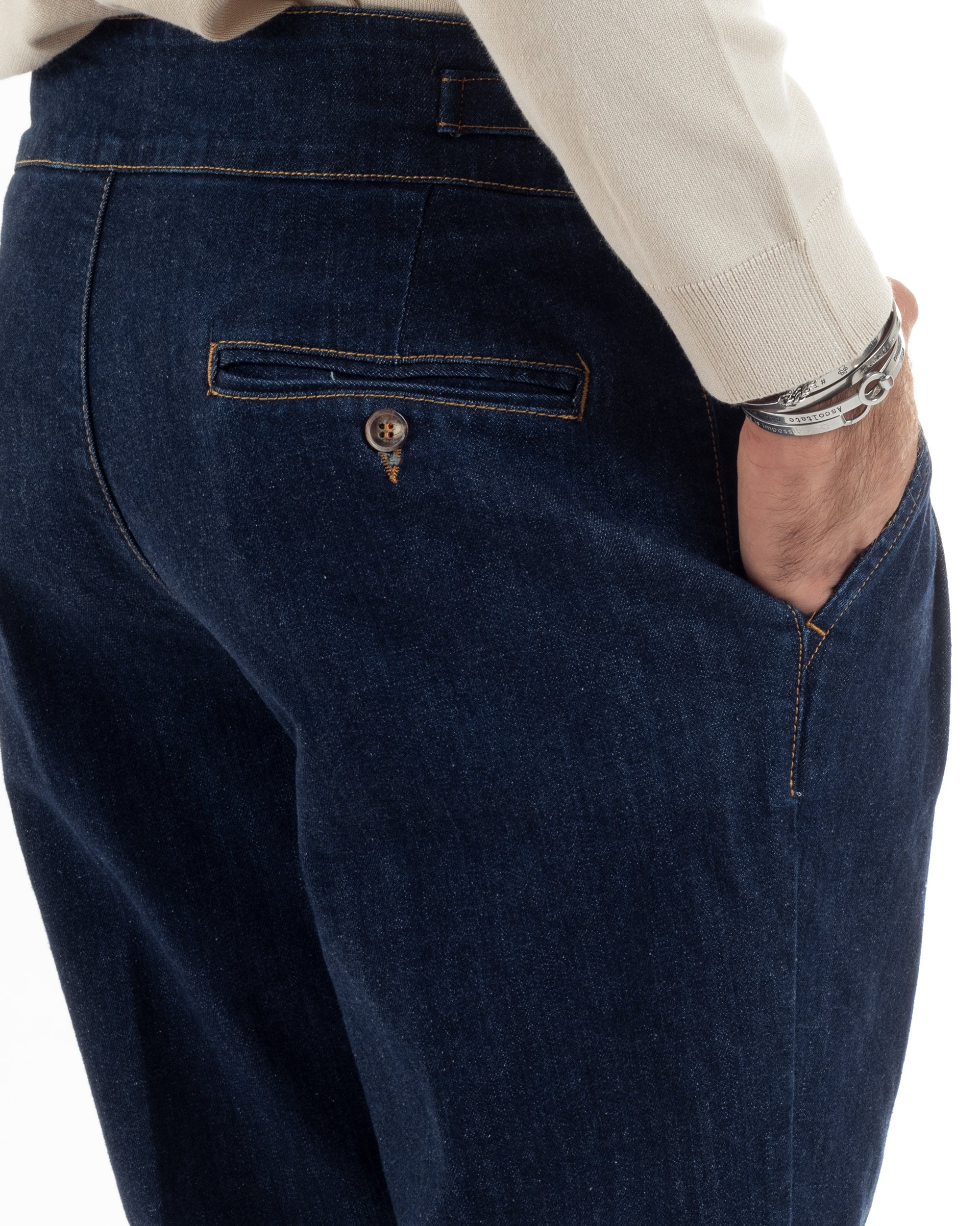 Jeans Uomo Denim Scuro Tasca America Pantaloni Uomo Classico Con Pinces Vita Alta Gurkha Pants Abbottonatura Allungata Fibbie Casual GIOSAL-JS1065A