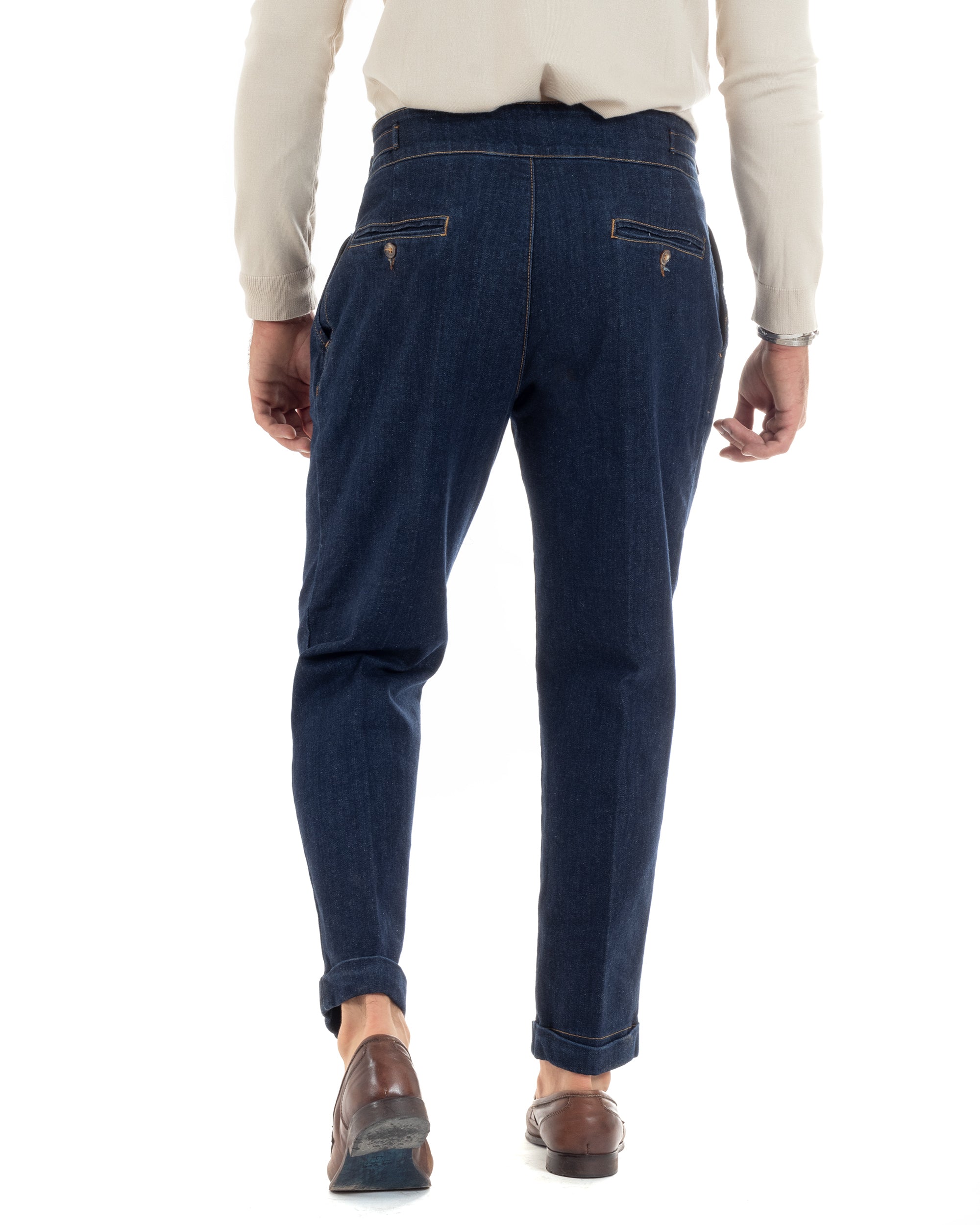 Jeans Uomo Denim Scuro Tasca America Pantaloni Uomo Classico Con Pinces Vita Alta Gurkha Pants Abbottonatura Allungata Fibbie Casual GIOSAL-JS1065A