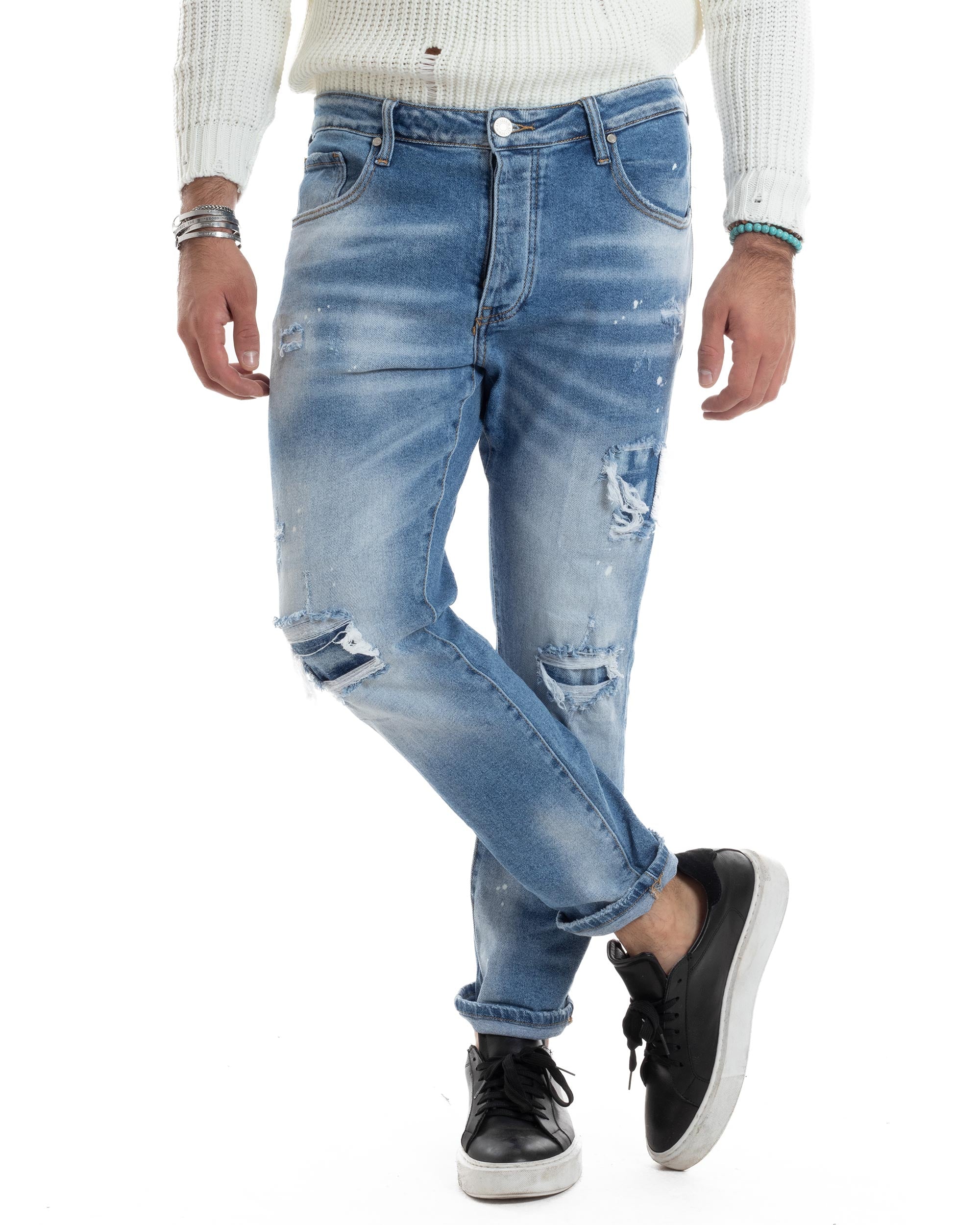 Jeans Uomo Cinque Tasche Sfumato Con Rotture Slim Fit Casual Denim Chiaro GIOSAL-JS1066A