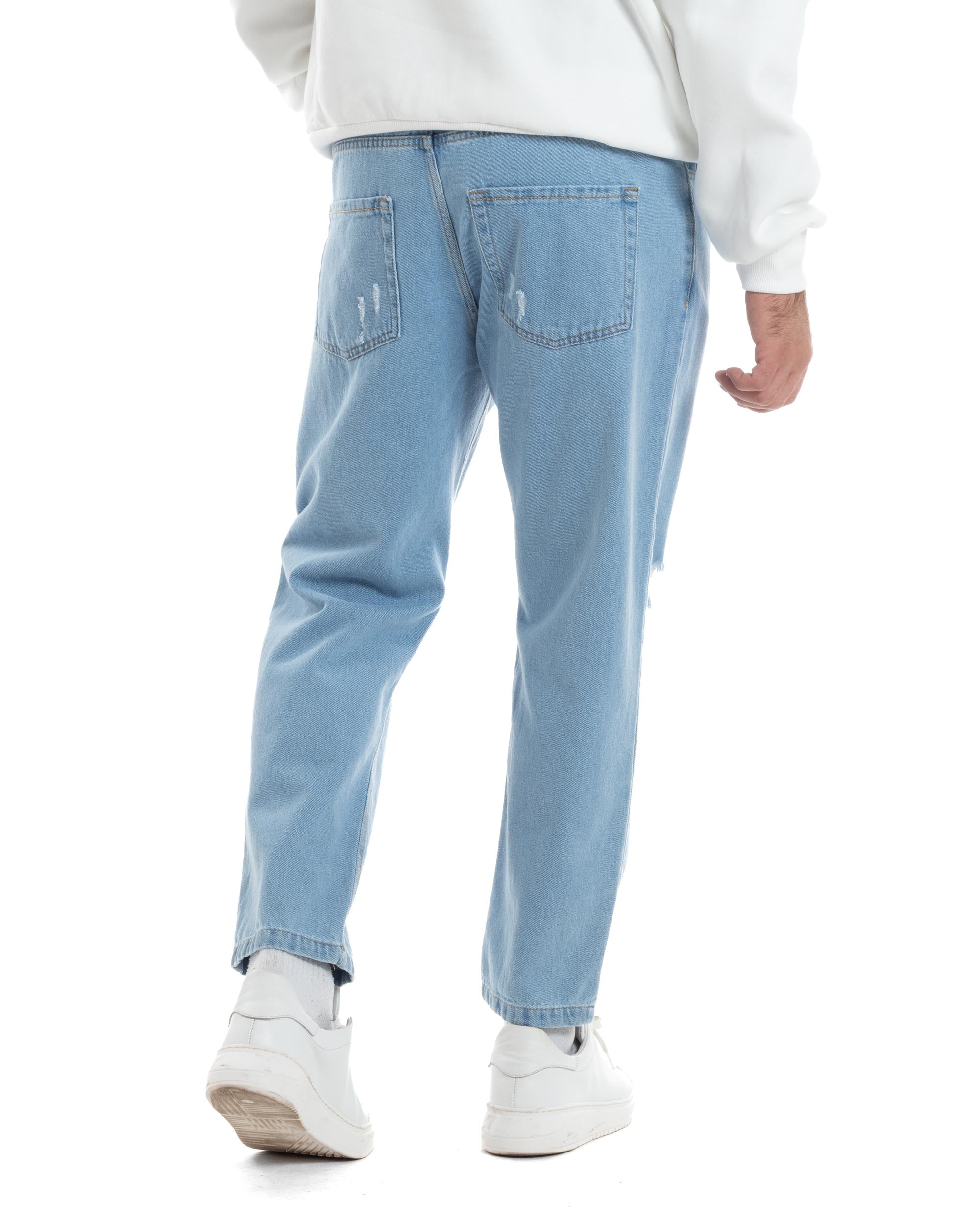 Jeans Uomo Con Rotture Pantaloni Taglio Al Ginocchio Abrasioni Regular Fit Casual Denim Chiaro GIOSAL-JS1068A