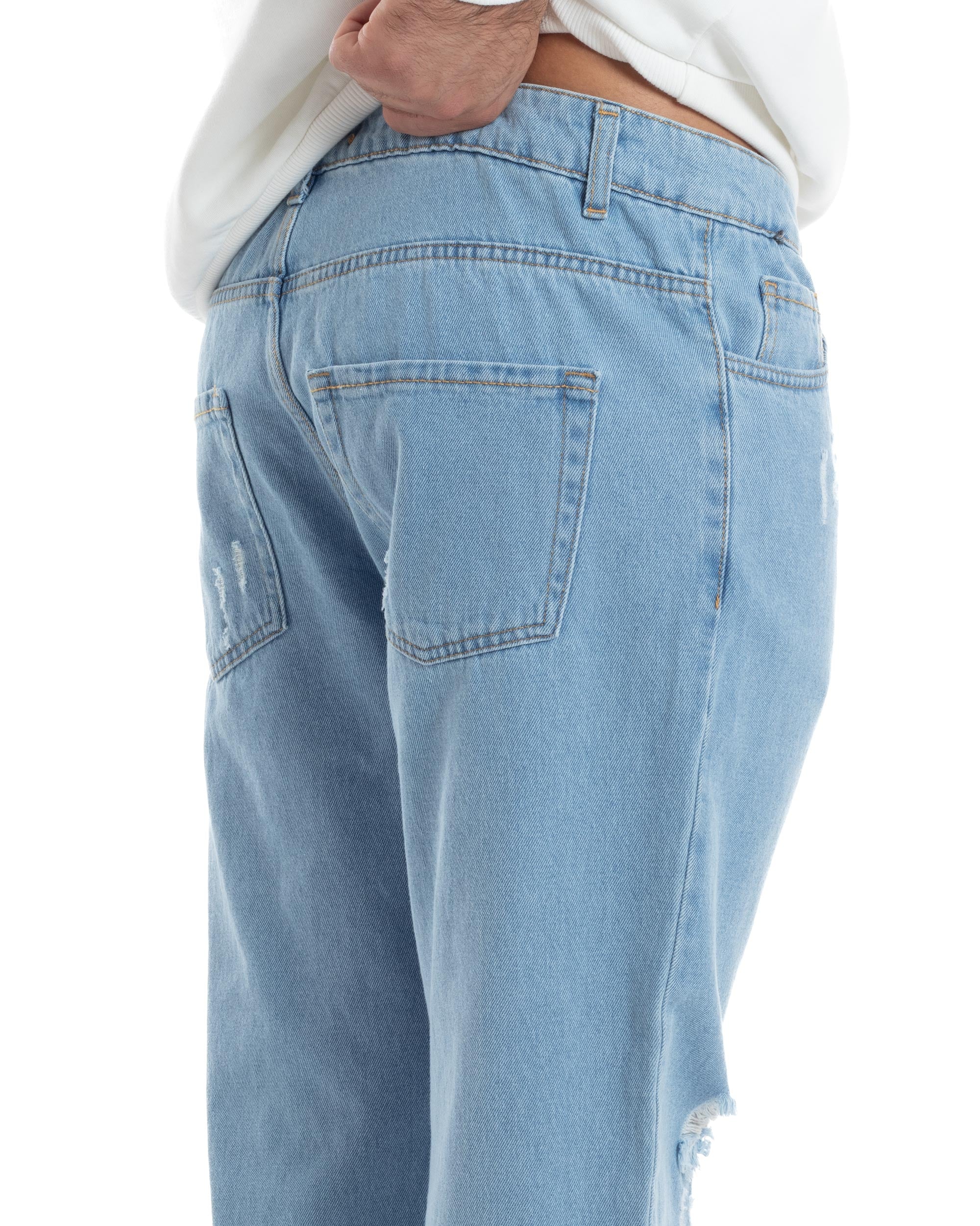 Jeans Uomo Con Rotture Pantaloni Taglio Al Ginocchio Abrasioni Regular Fit Casual Denim Chiaro GIOSAL-JS1068A