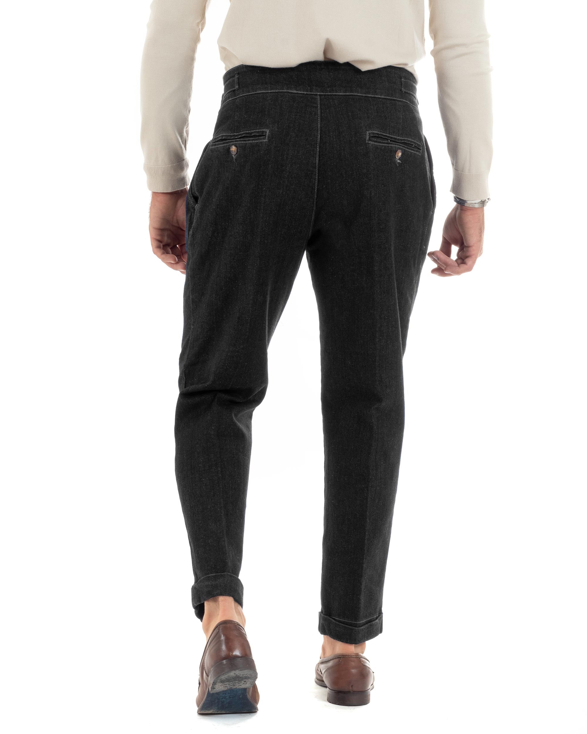 Jeans Uomo Denim Tasca America Pantaloni Uomo Classico Con Pinces Vita Alta Gurkha Pants Abbottonatura Allungata Fibbie Casual Nero GIOSAL-JS1069A