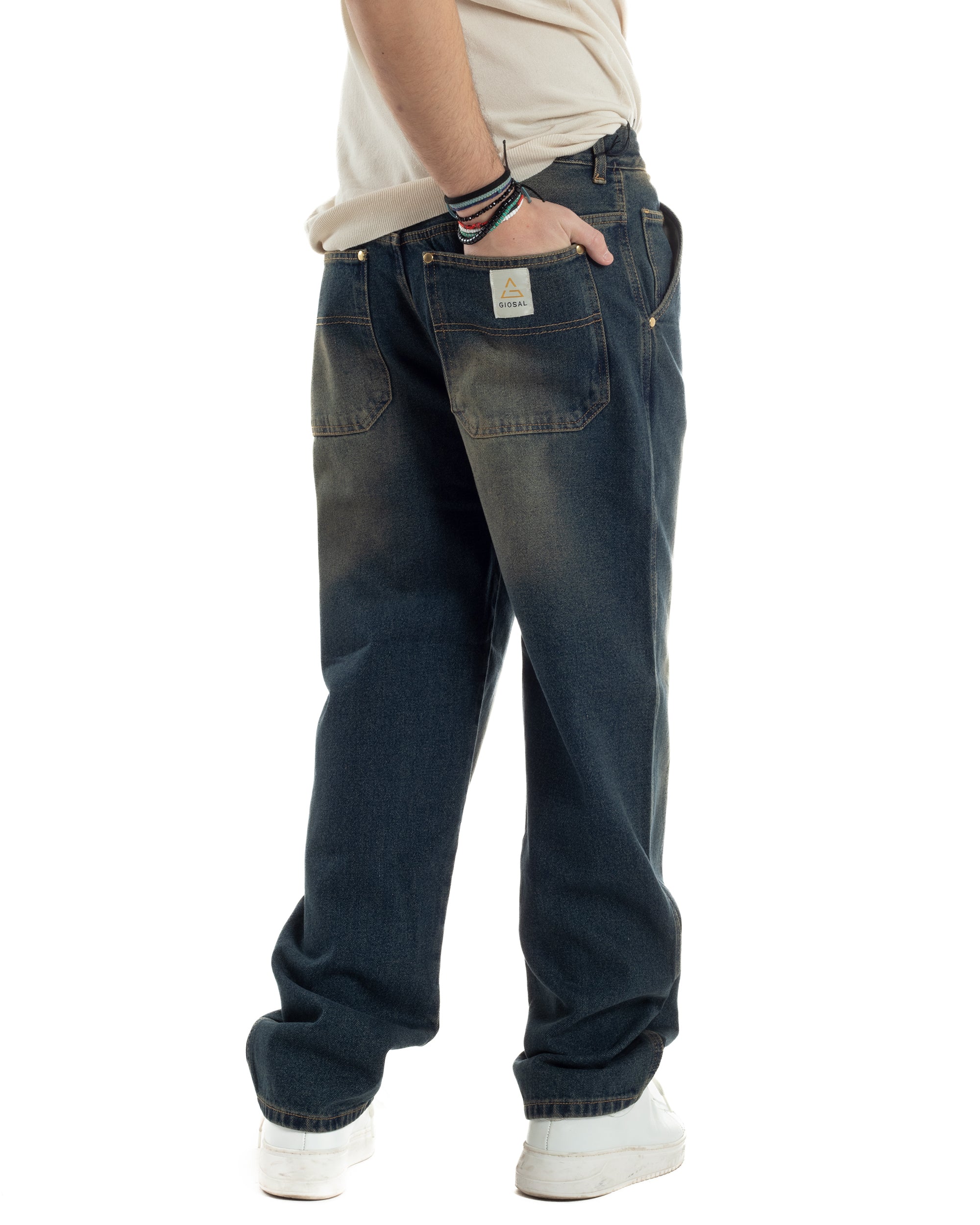 Jeans Uomo Pantaloni Baggy Cinque Tasche Comodo Basic Wide Fit Casual Denim Sabbiato GIOSAL-JS1070A