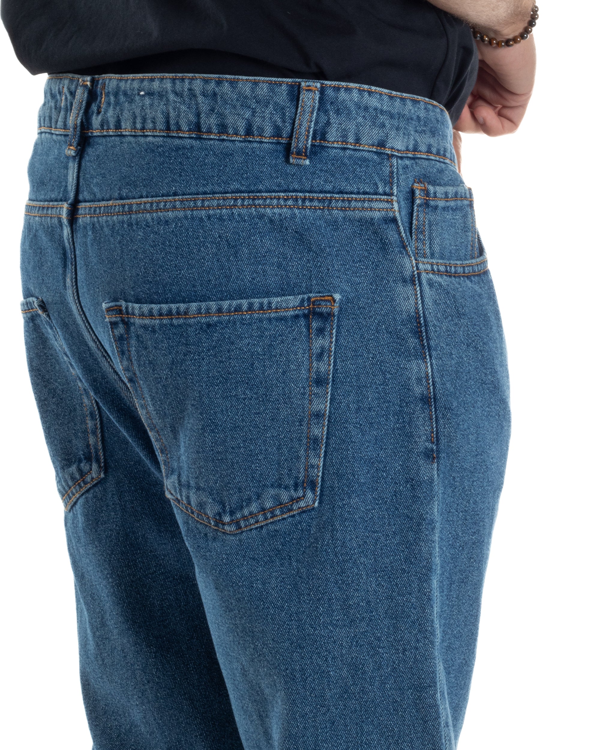 Jeans Uomo Pantaloni Cinque Tasche Regular Fit Basic Con Rotture Taglio Al Ginocchio Casual Denim Scuro GIOSAL-JS1101A