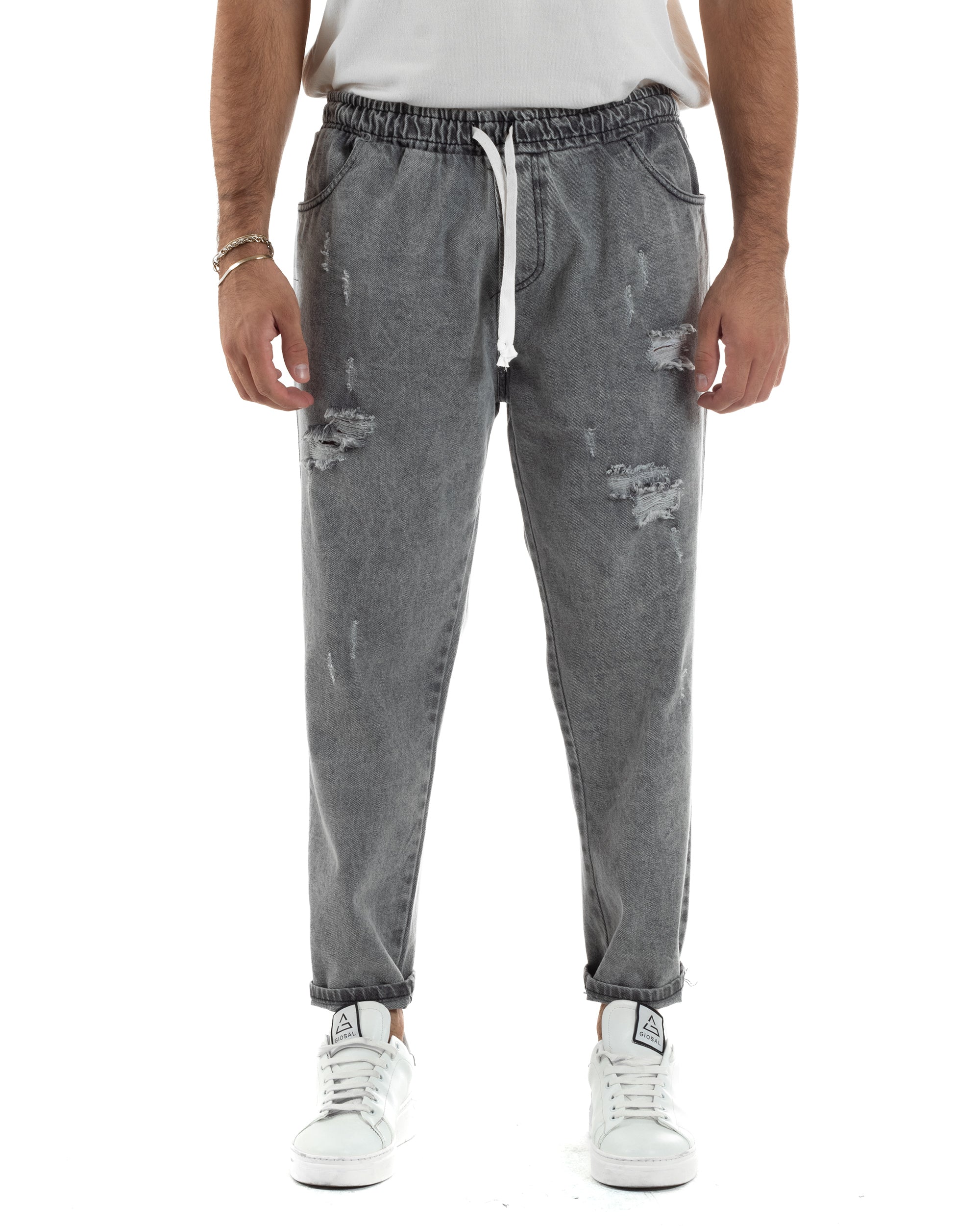 Jeans Jogger Cotone Loose Fit Rotture Grigio JS1151A