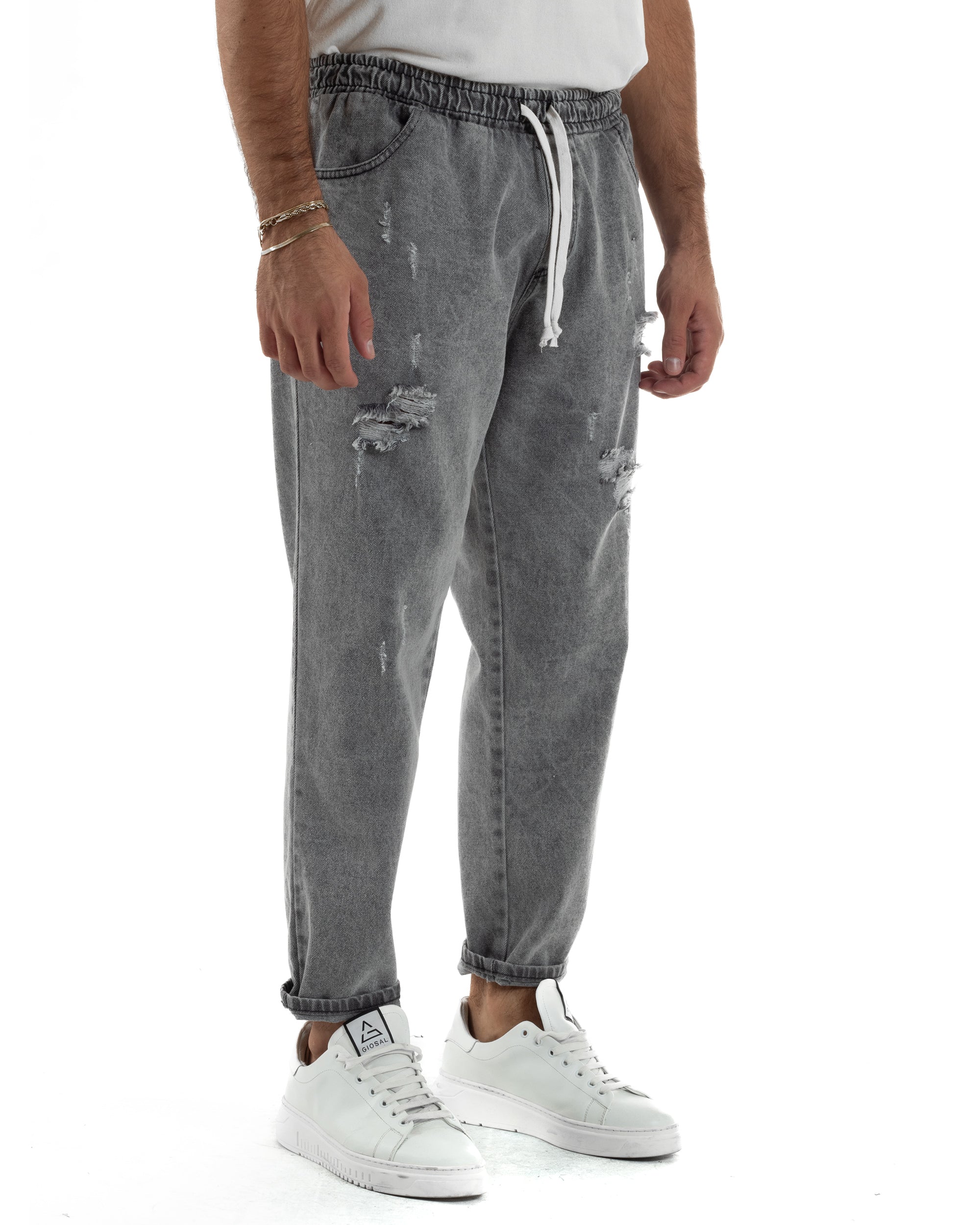 Jeans Jogger Cotone Loose Fit Rotture Grigio JS1151A