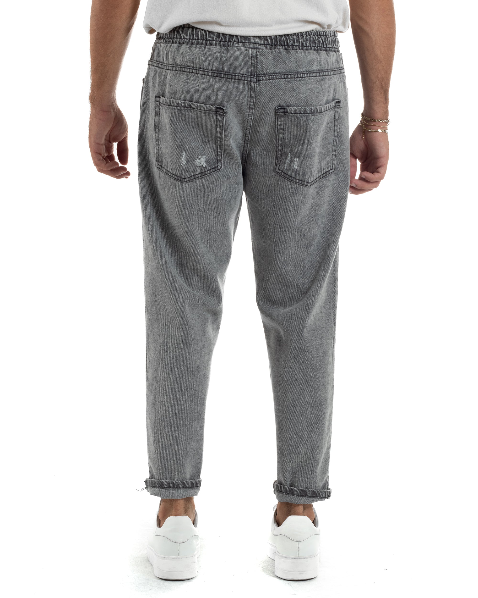 Jeans Jogger Cotone Loose Fit Rotture Grigio JS1151A