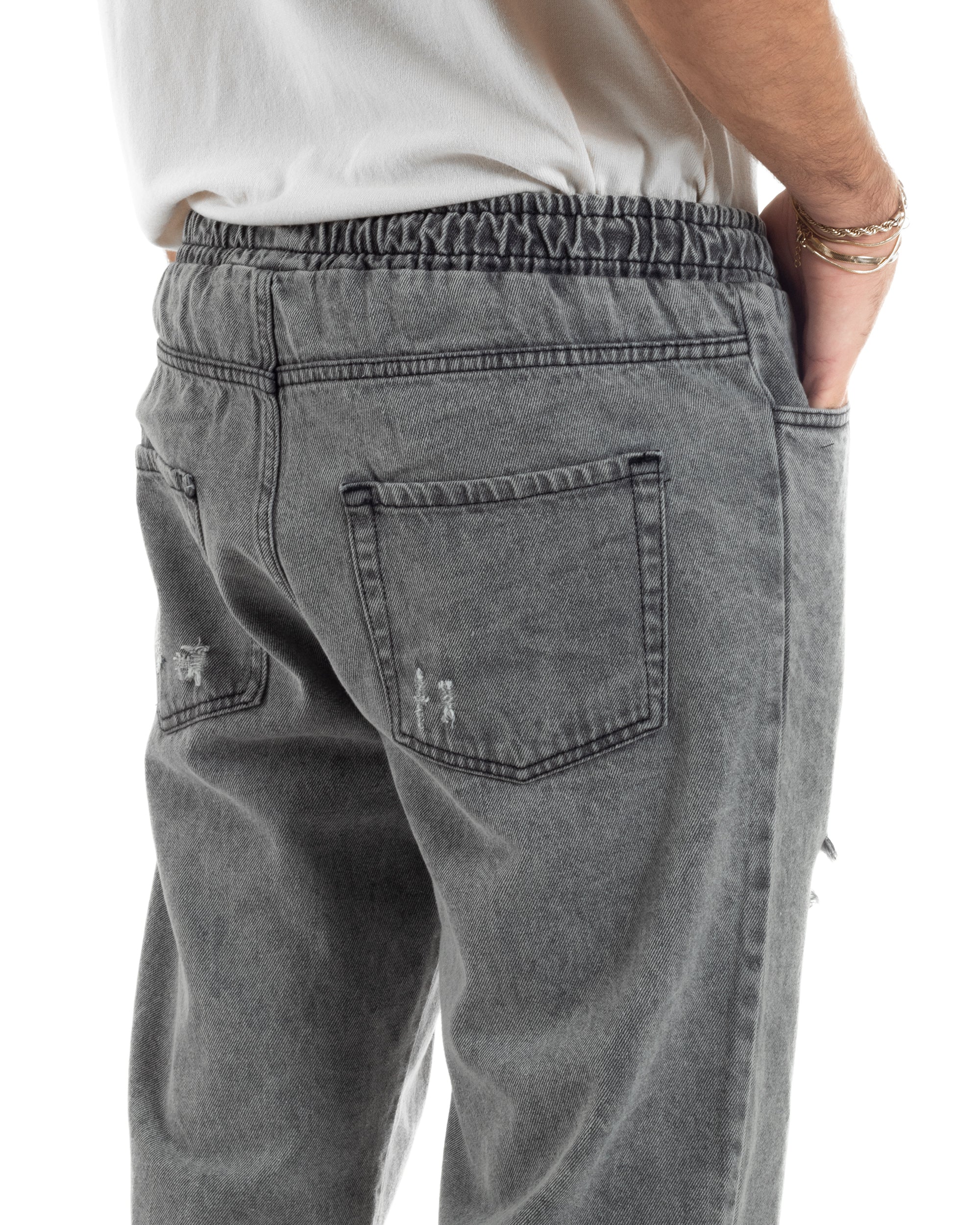 Jeans Jogger Cotone Loose Fit Rotture Grigio JS1151A