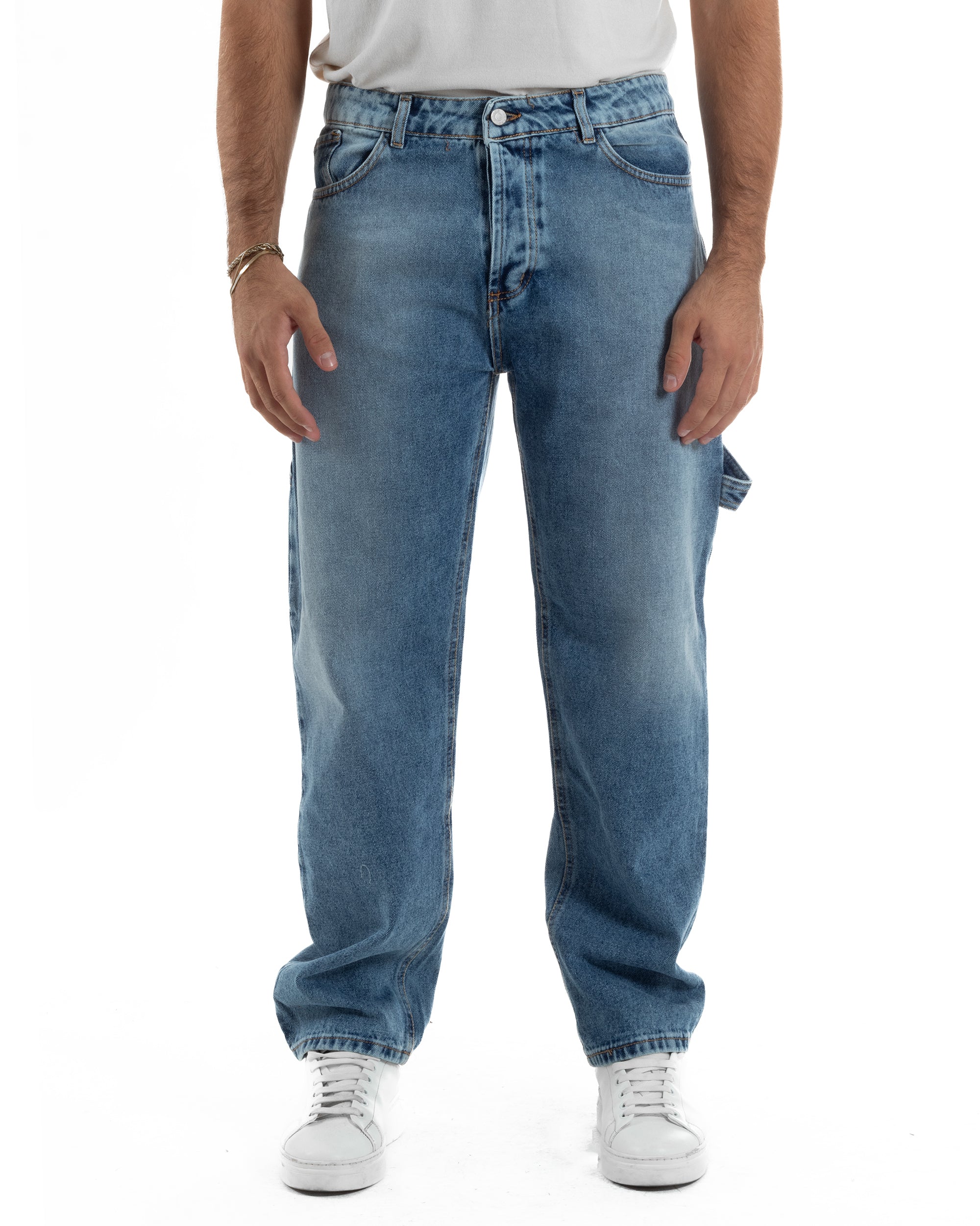 Jeans Uomo Pantaloni Carpenter Denim Chiaro Baggy Fit JS1156A