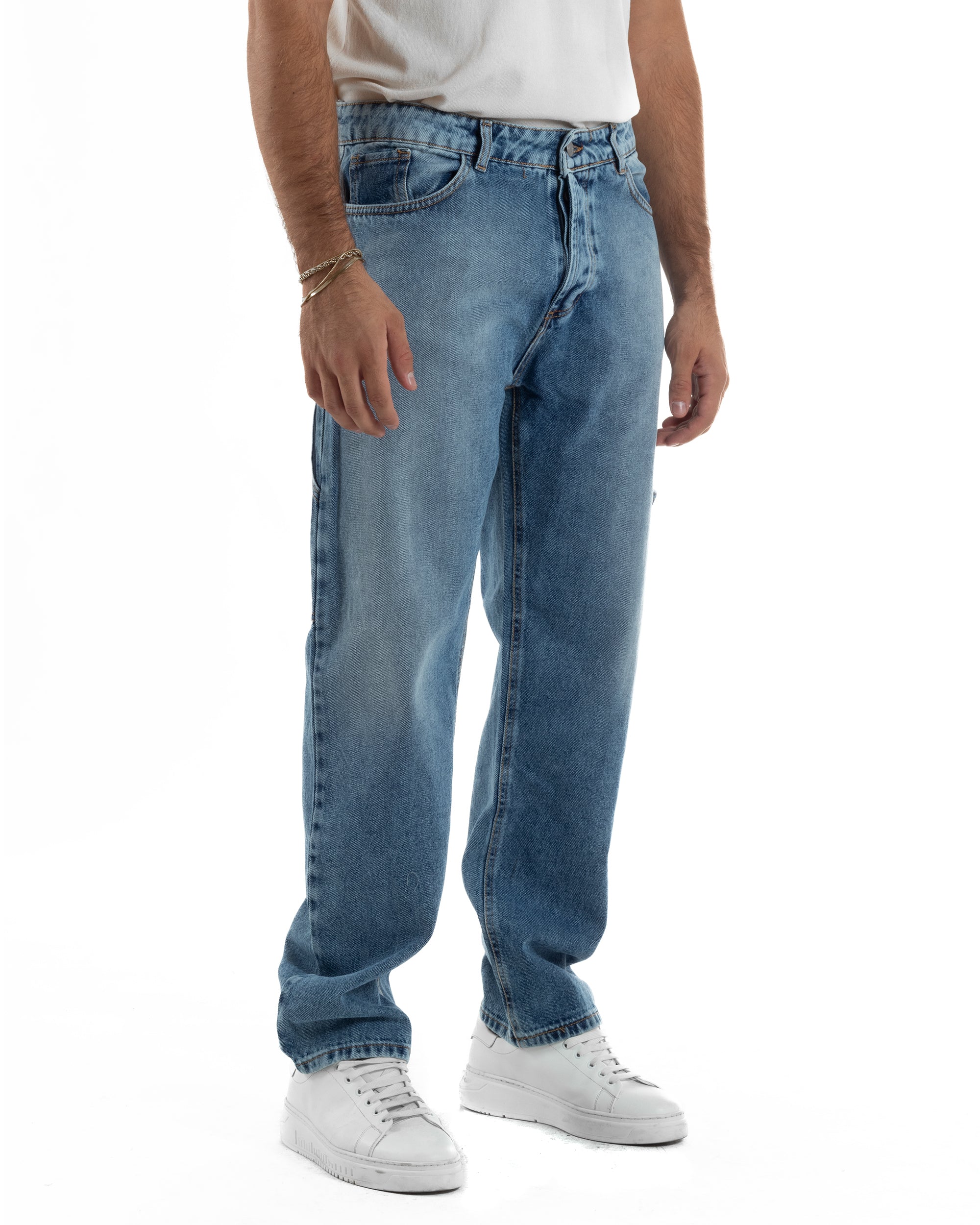 Jeans Uomo Pantaloni Carpenter Denim Chiaro Baggy Fit JS1156A
