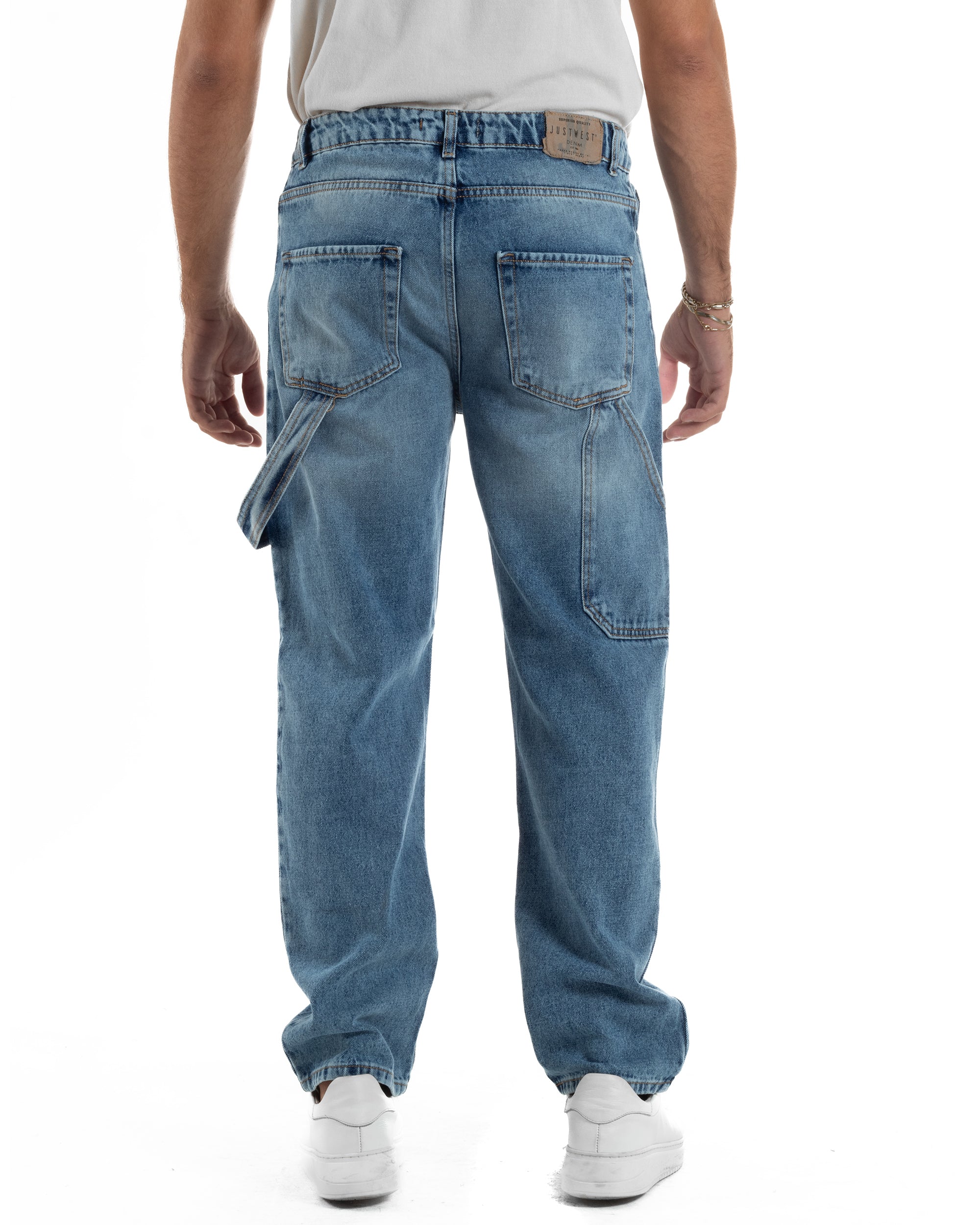 Jeans Uomo Pantaloni Carpenter Denim Chiaro Baggy Fit JS1156A