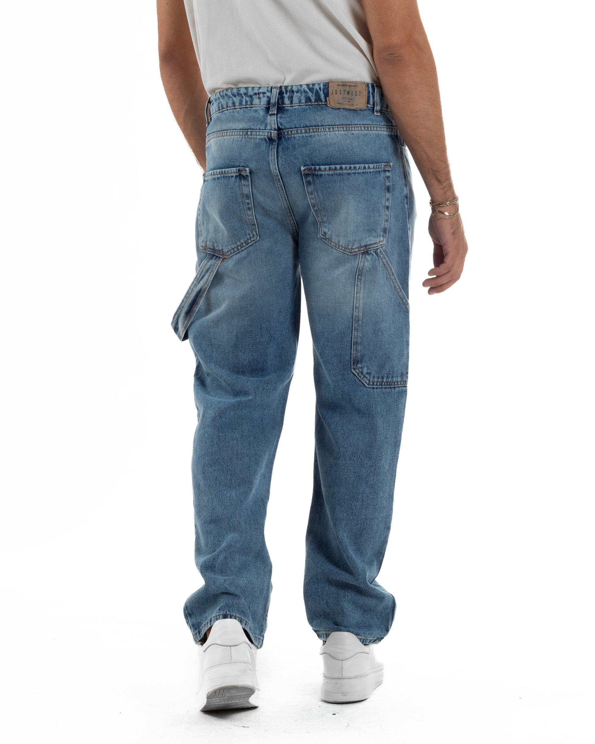 Jeans Uomo Pantaloni Carpenter Denim Chiaro Baggy Fit JS1156A