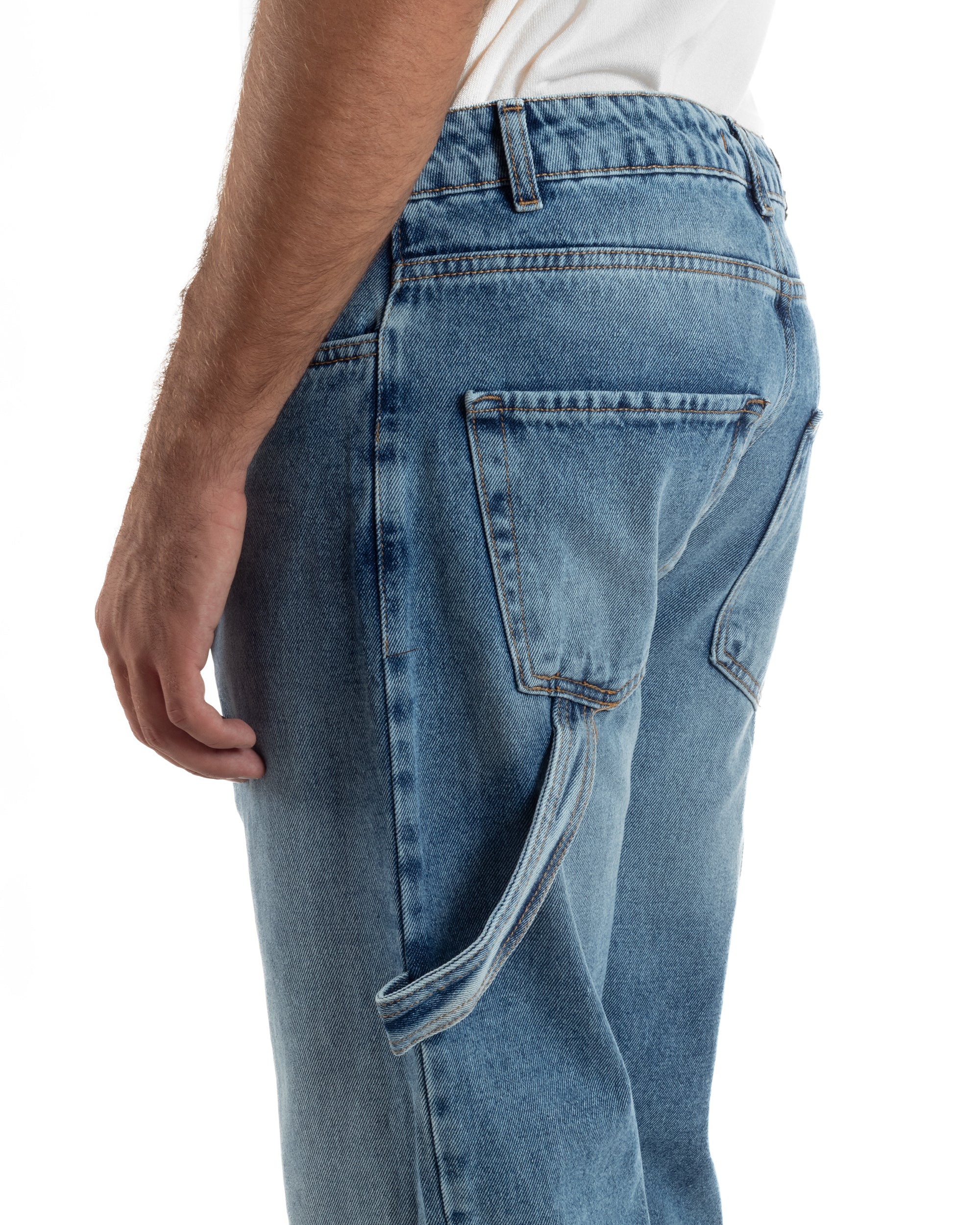 Jeans Uomo Pantaloni Carpenter Denim Chiaro Baggy Fit JS1156A