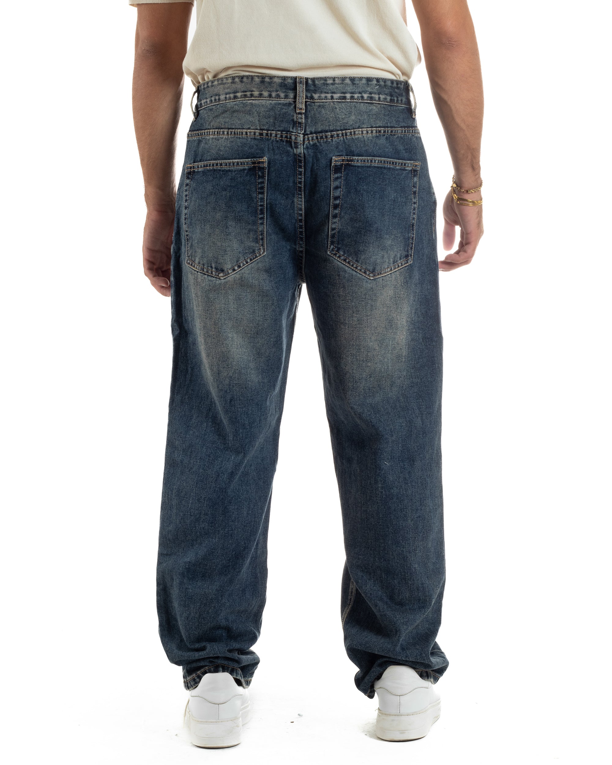 Jeans Uomo Pantaloni Denim Sfumato Sabbiato Blu Baggy Fit JS1158A