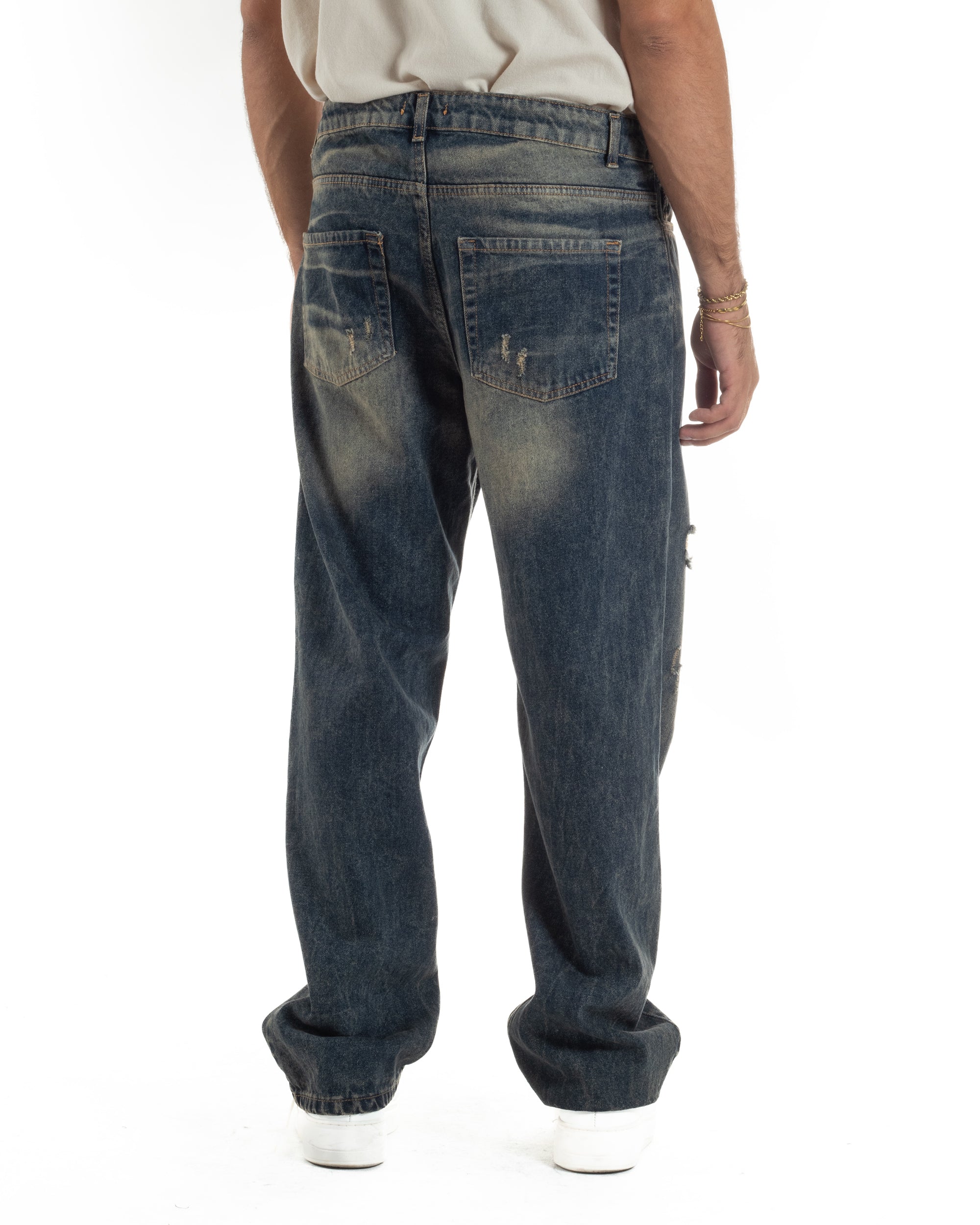 Jeans Uomo Pantaloni Denim Sfumato Sabbiato Baggy Fit JS1159A