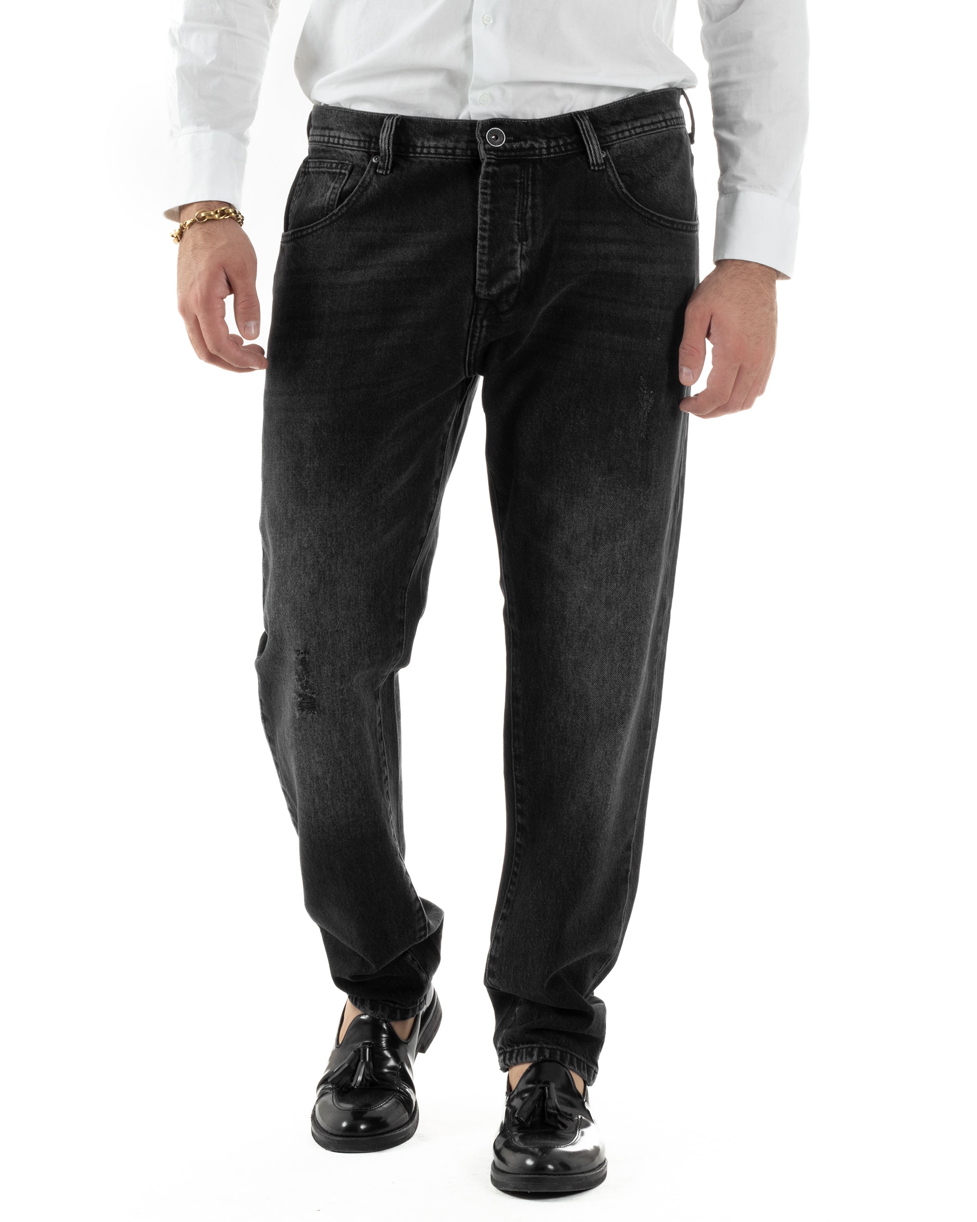 Jeans Uomo Pantaloni Slim Fit Basic Denim Scuro Nero Over-D OC1F2W5D05