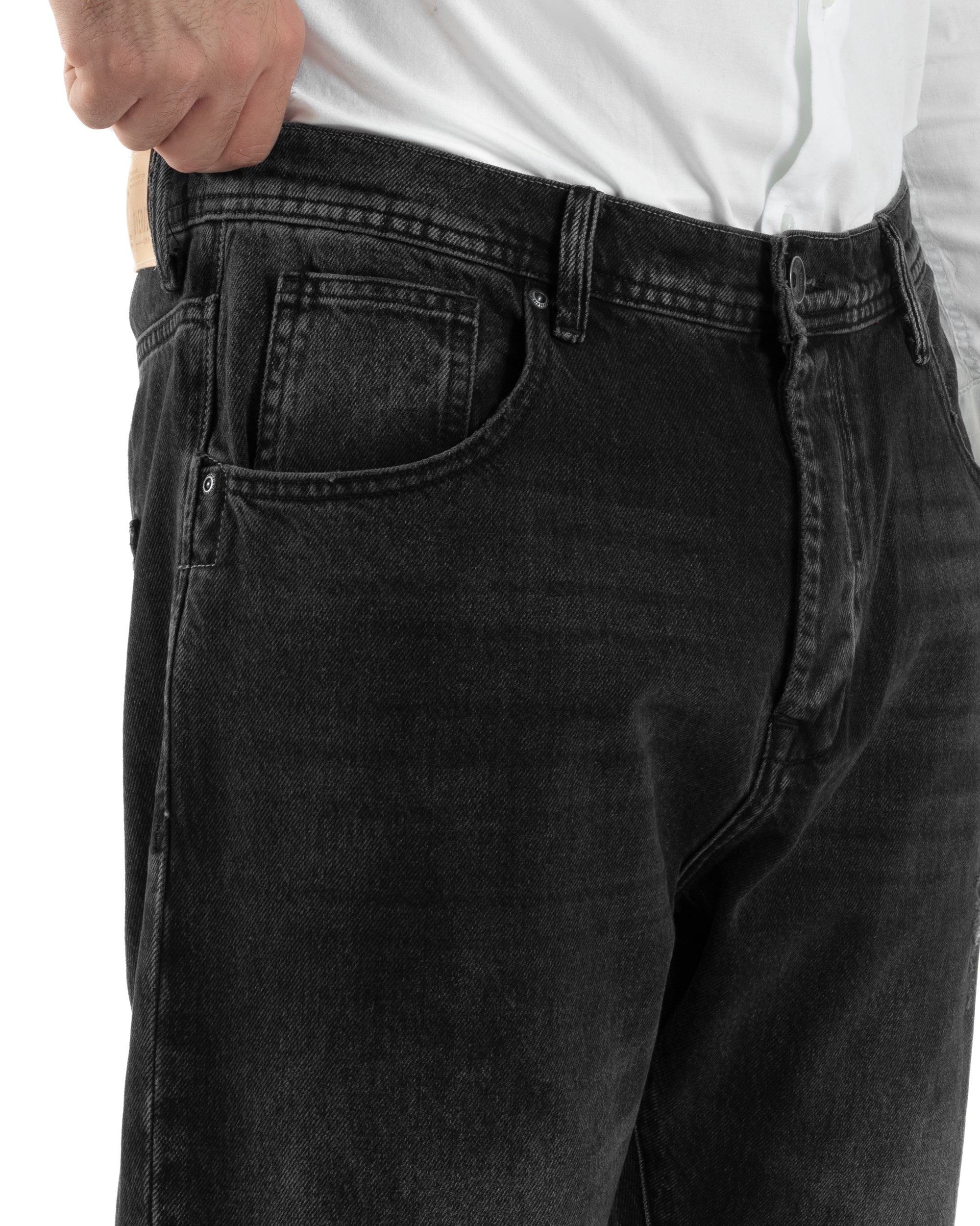 Jeans Uomo Pantaloni Slim Fit Basic Denim Scuro Nero Over-D OC1F2W5D05