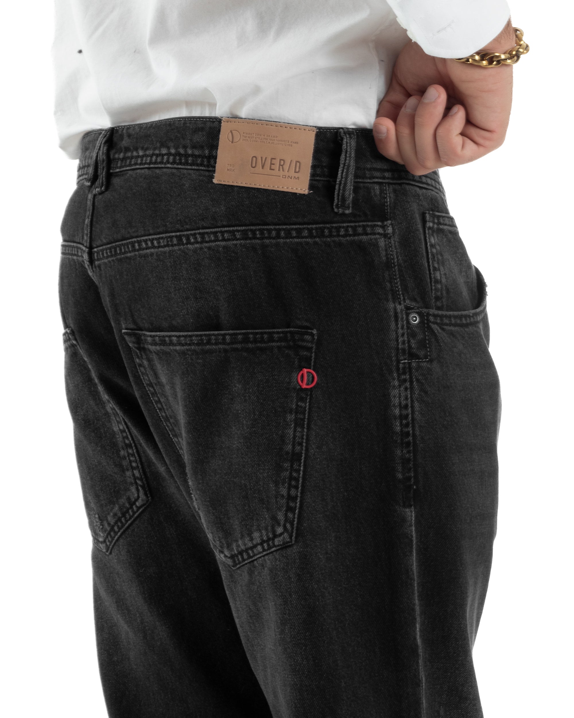 Jeans Uomo Pantaloni Slim Fit Basic Denim Scuro Nero Over-D OC1F2W5D05