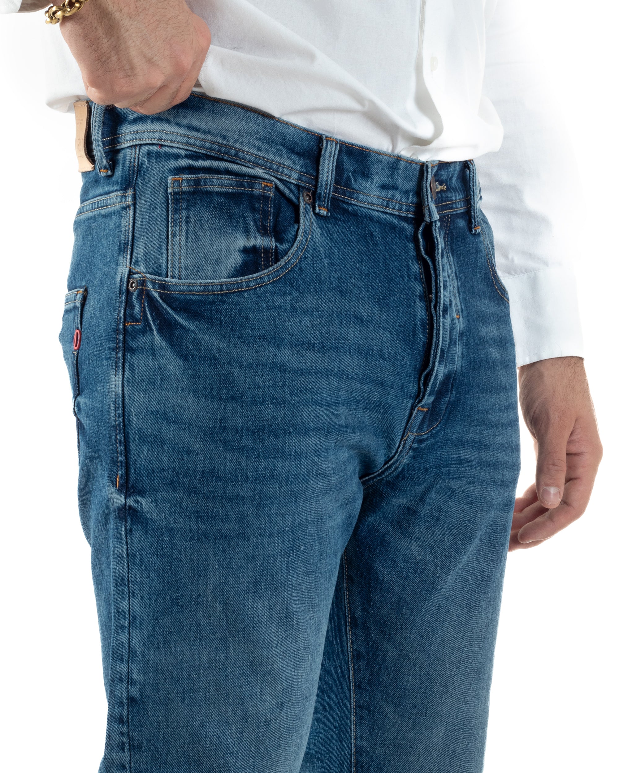 Jeans Uomo Pantaloni Slim Fit Basic Denim Scuro Blu Over-D OC1F2W5D16