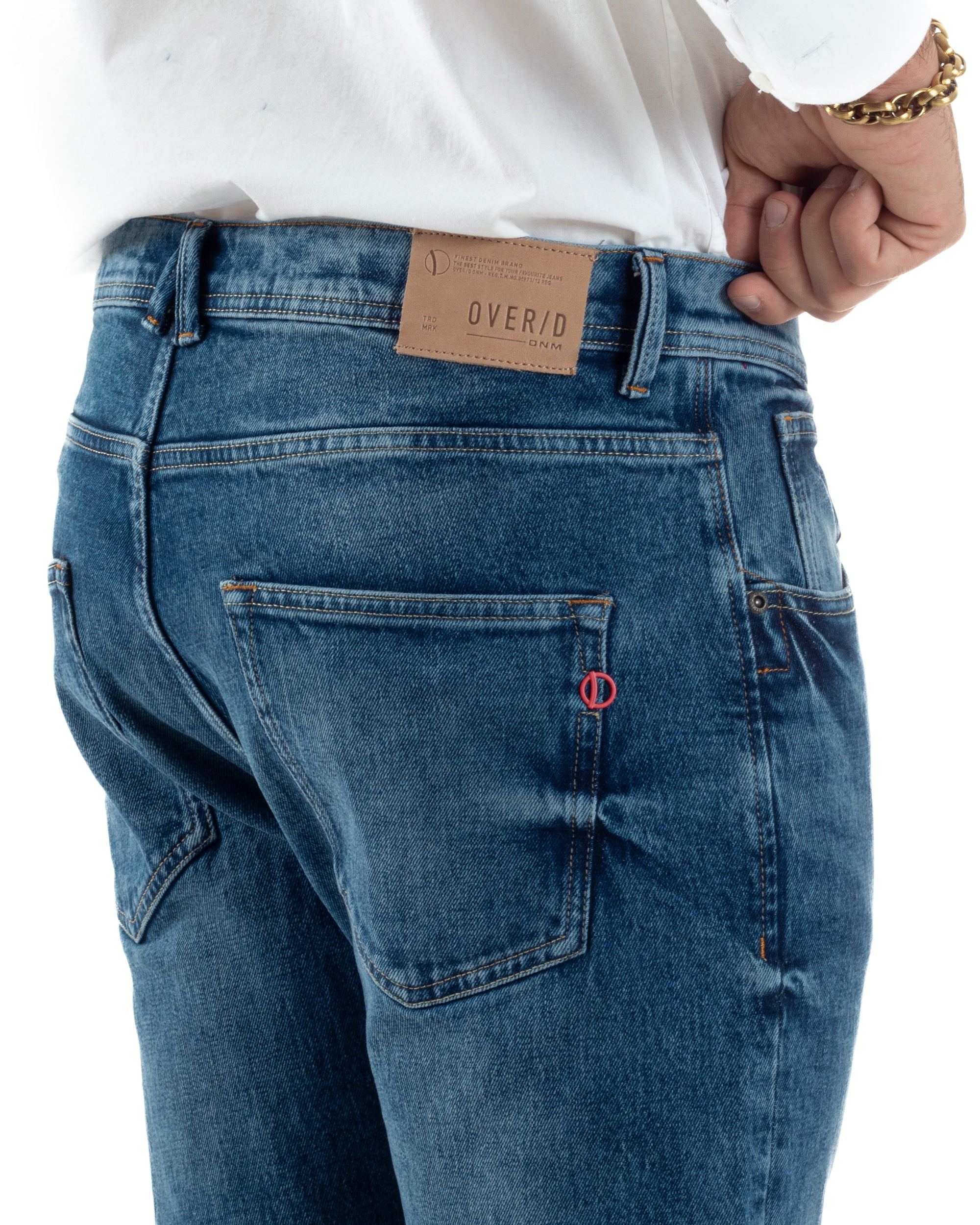 Jeans Uomo Pantaloni Slim Fit Basic Denim Scuro Blu Over-D OC1F2W5D16