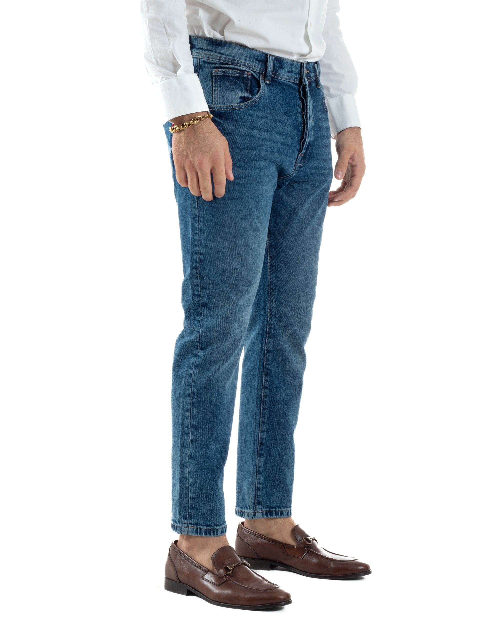 Jeans Uomo Pantaloni Slim Fit Basic Denim Scuro Blu Over-D OC1F2W5D16