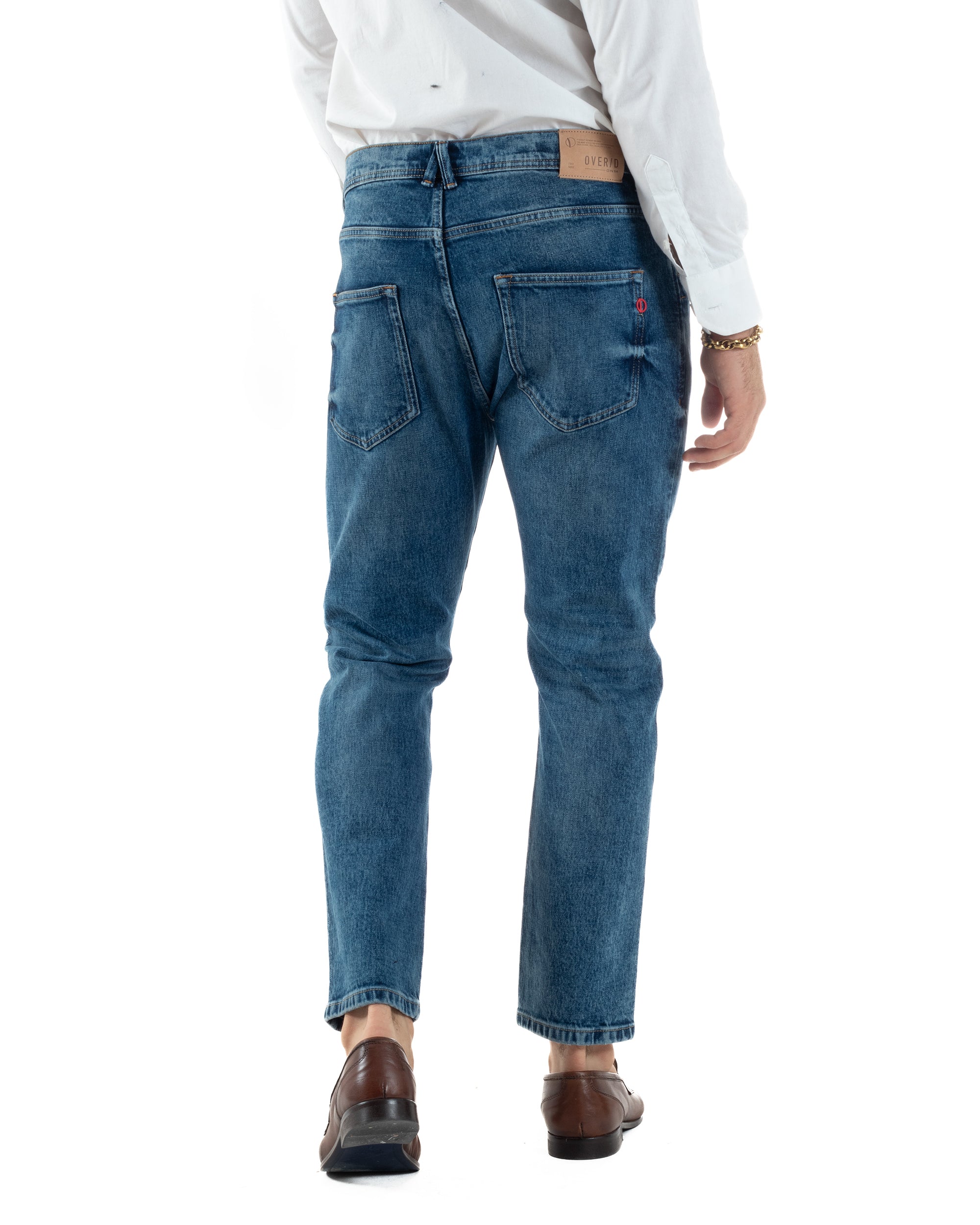 Jeans Uomo Pantaloni Slim Fit Basic Denim Scuro Blu Over-D OC1F2W5D16