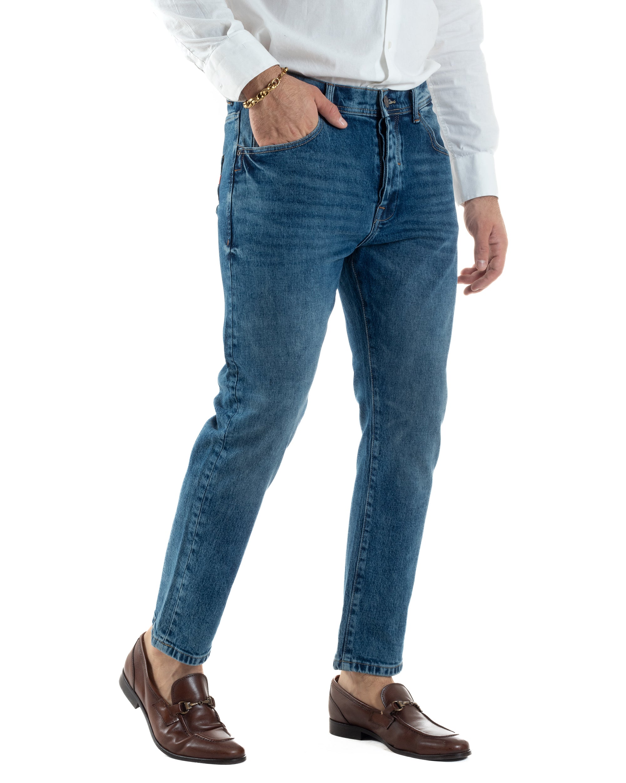 Jeans Uomo Pantaloni Slim Fit Basic Denim Scuro Blu Over-D OC1F2W5D16