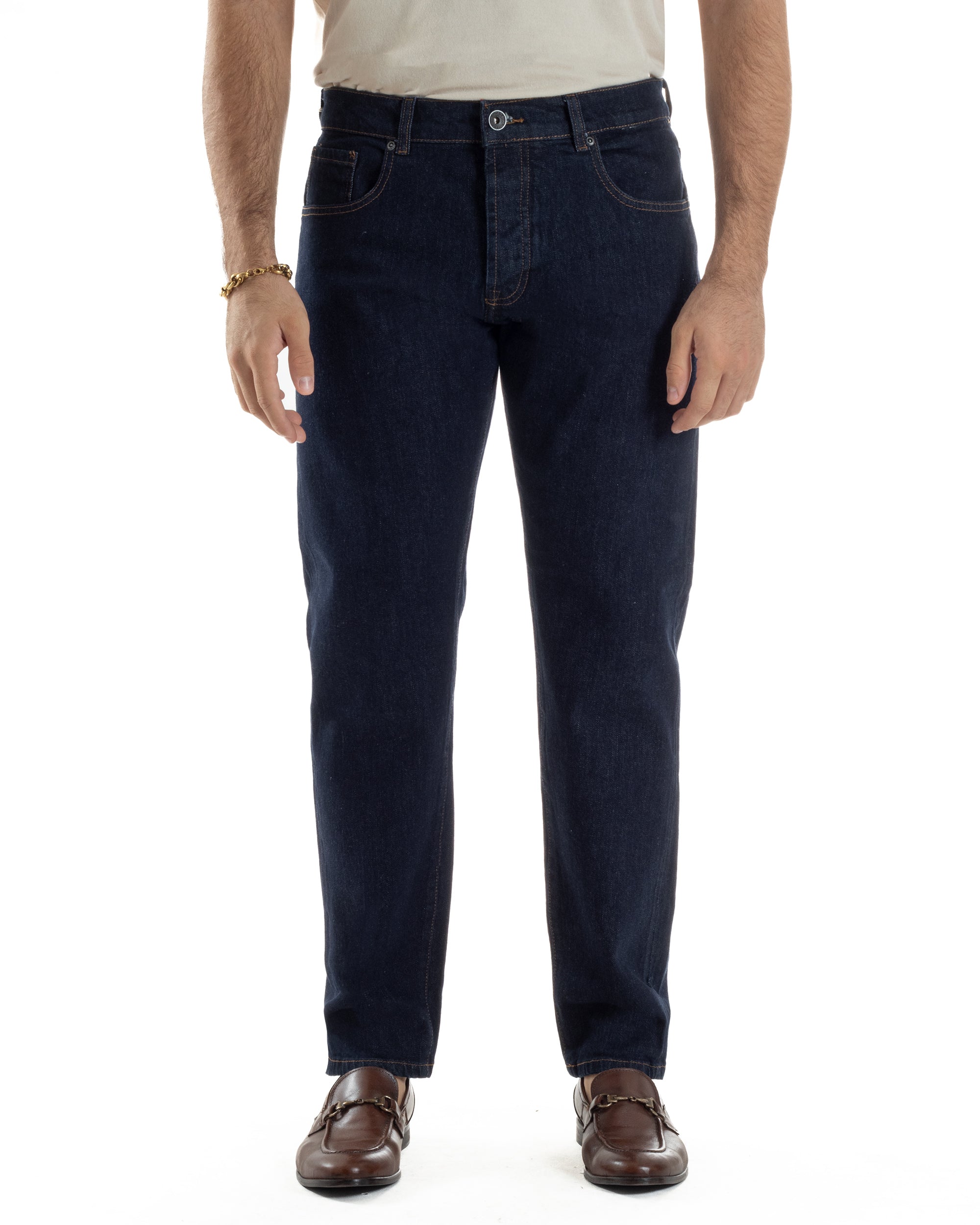 Jeans Uomo Pantaloni Regular Fit Basic Denim Scuro Blu Over-D OC1F2W5D10
