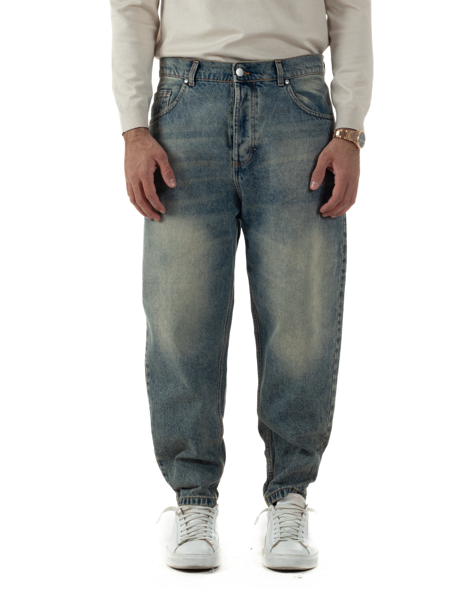 Jeans Uomo Denim Sabbiato Balloon Baggy Fit BlackSunday JS1171A