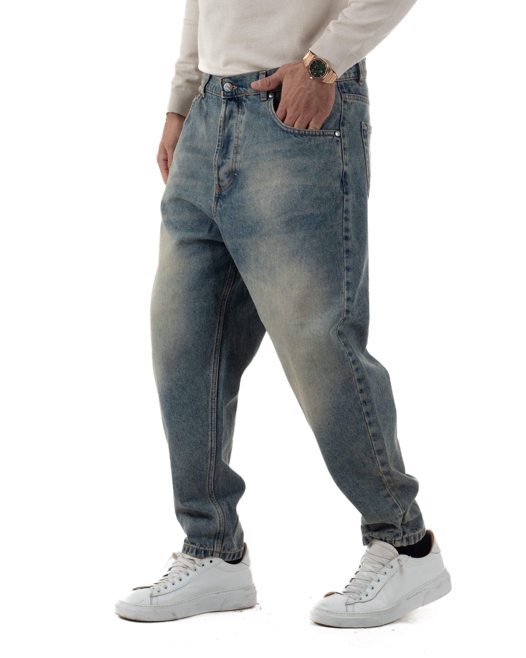 Jeans Uomo Denim Sabbiato Balloon Baggy Fit BlackSunday JS1171A