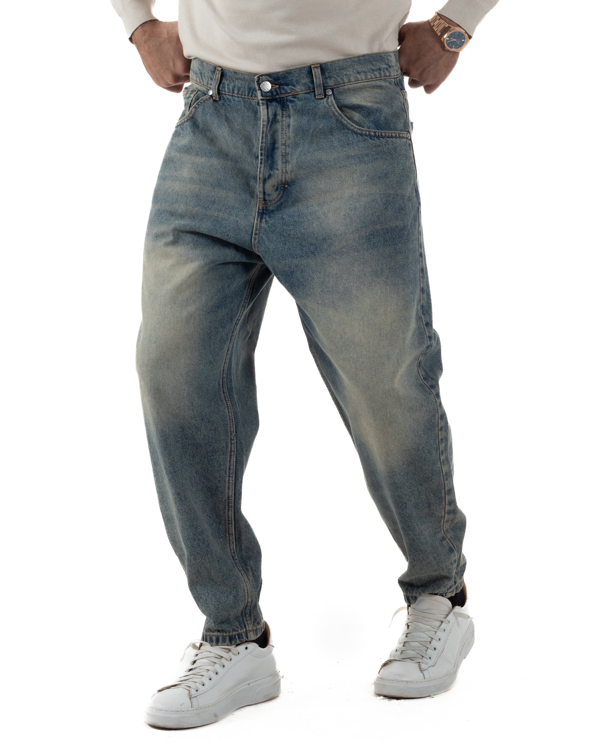 Jeans Uomo Denim Sabbiato Balloon Baggy Fit BlackSunday JS1171A
