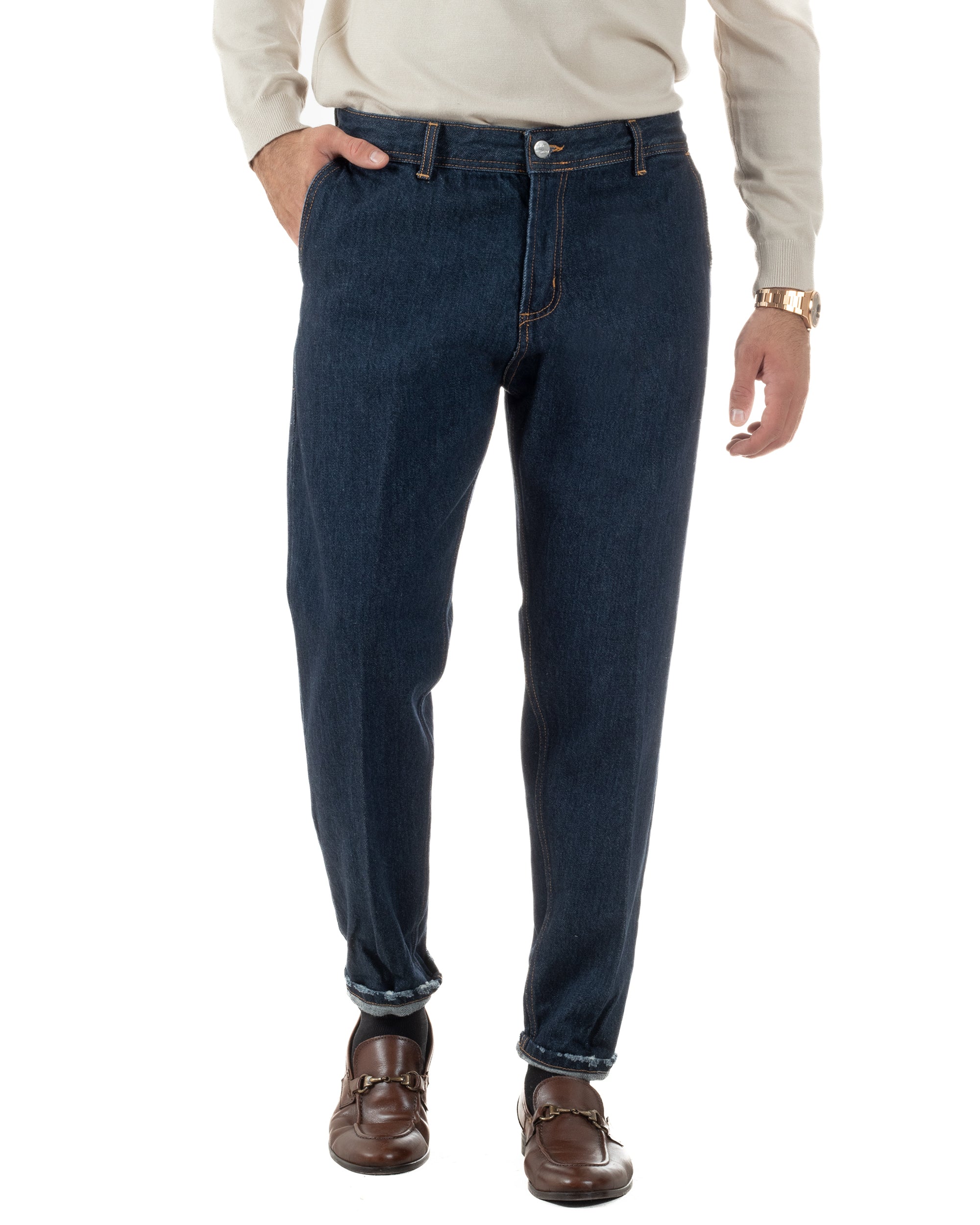 Jeans Uomo Pantaloni Tasche America Slim Fit Basic Denim Scuro BlackSunday JS1172A