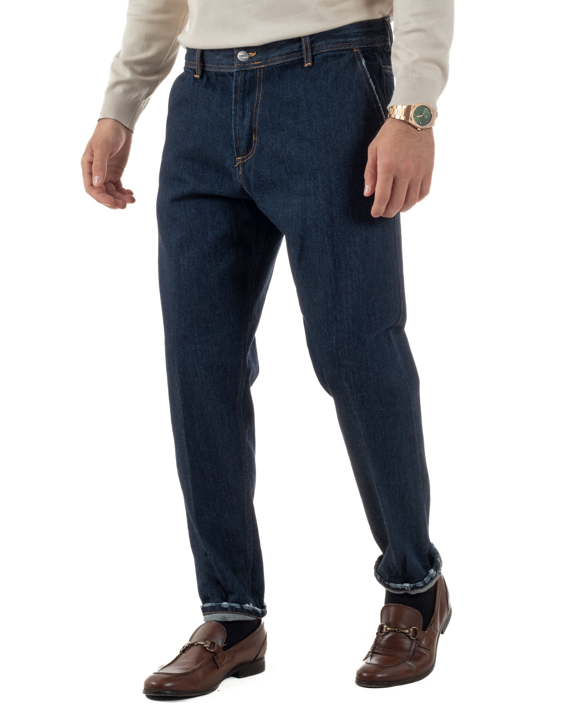 Jeans Uomo Pantaloni Tasche America Slim Fit Basic Denim Scuro BlackSunday JS1172A