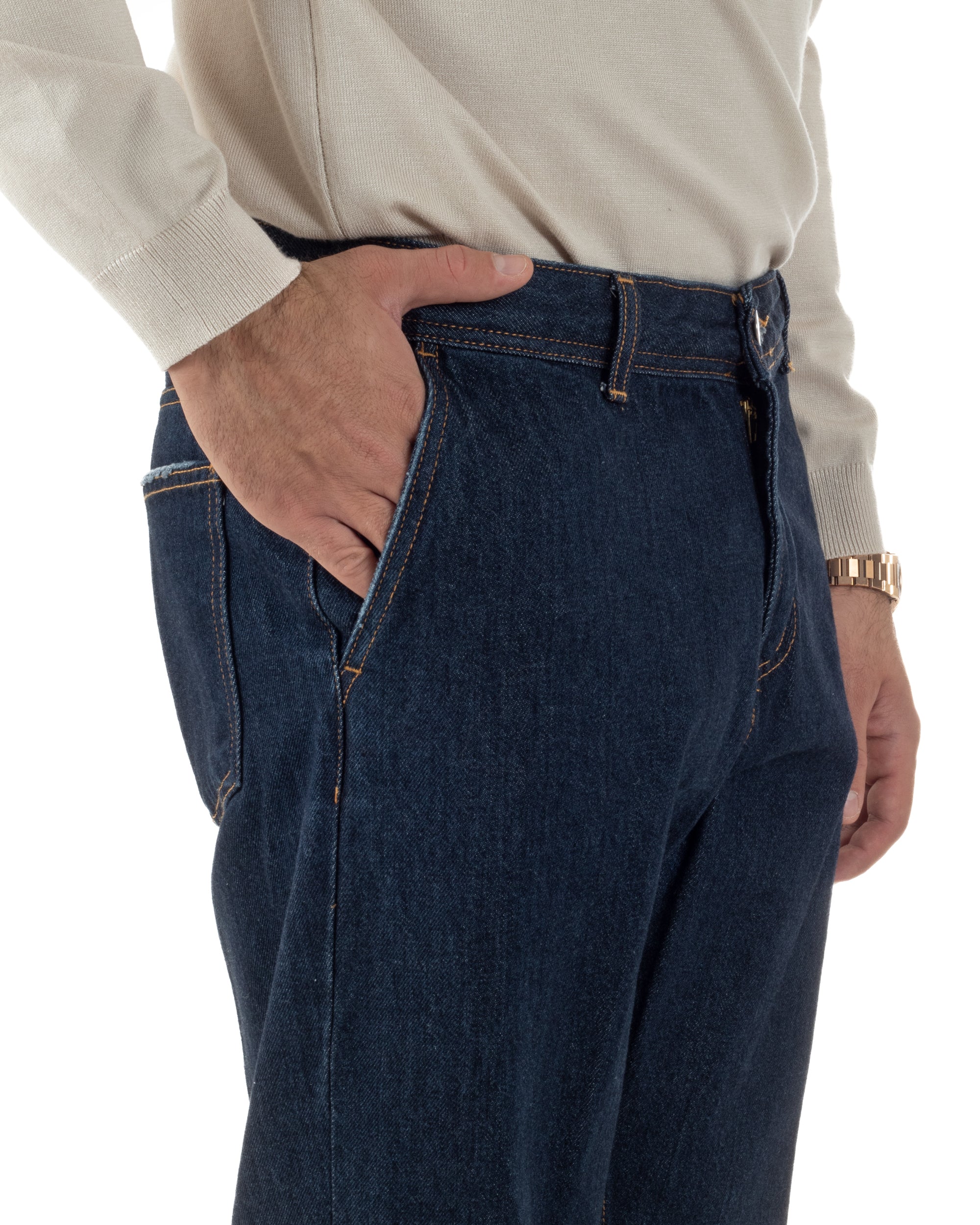 Jeans Uomo Pantaloni Tasche America Slim Fit Basic Denim Scuro BlackSunday JS1172A